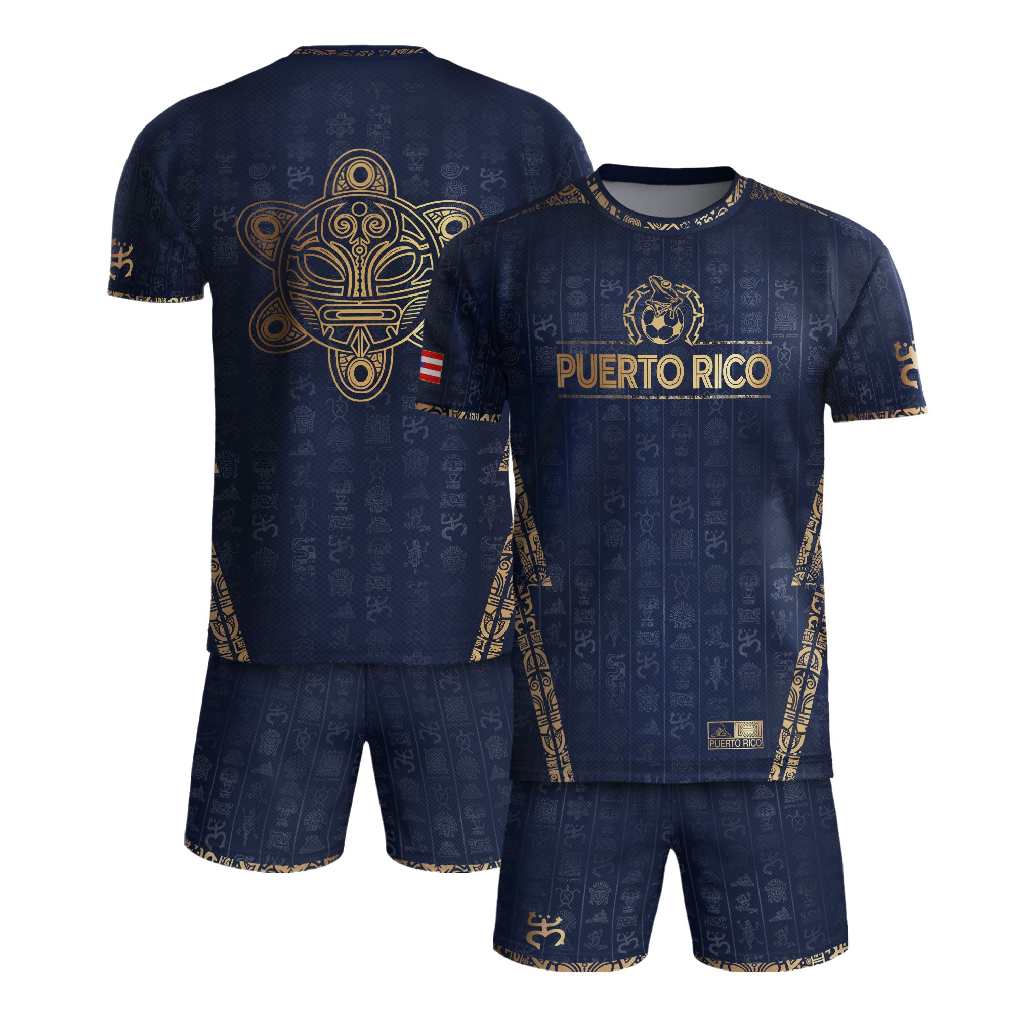 Camiseta de fútbol con el Sol Taino Dorado de la Marina de Puerto Rico, Patrimonio Nacional, Símbolos Boricuas