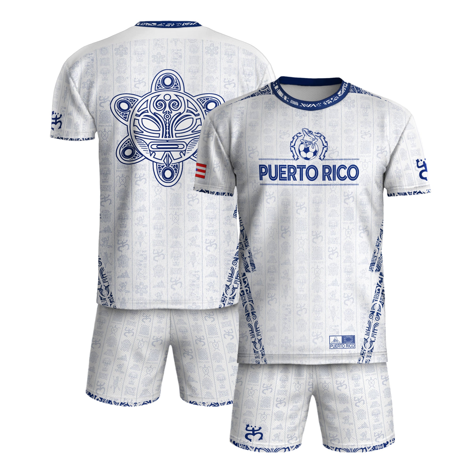 Puerto Rico White Blue Taino Sun National Heritage Boricua Symbols Art Soccer Jersey