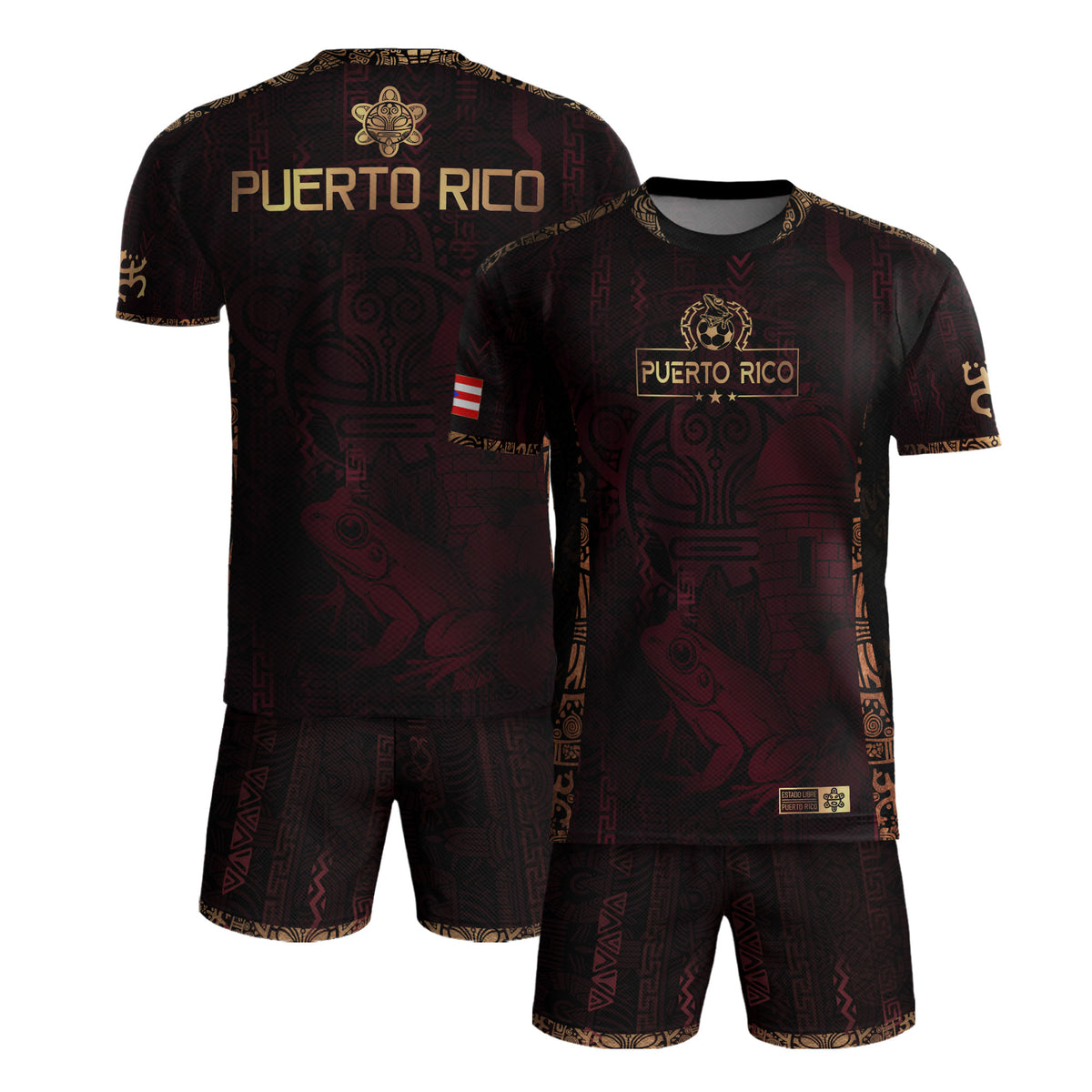 Puerto Rico Maroon Gold Heritage Taino Sun Boricua Coqui Frog Garita Soccer Jersey