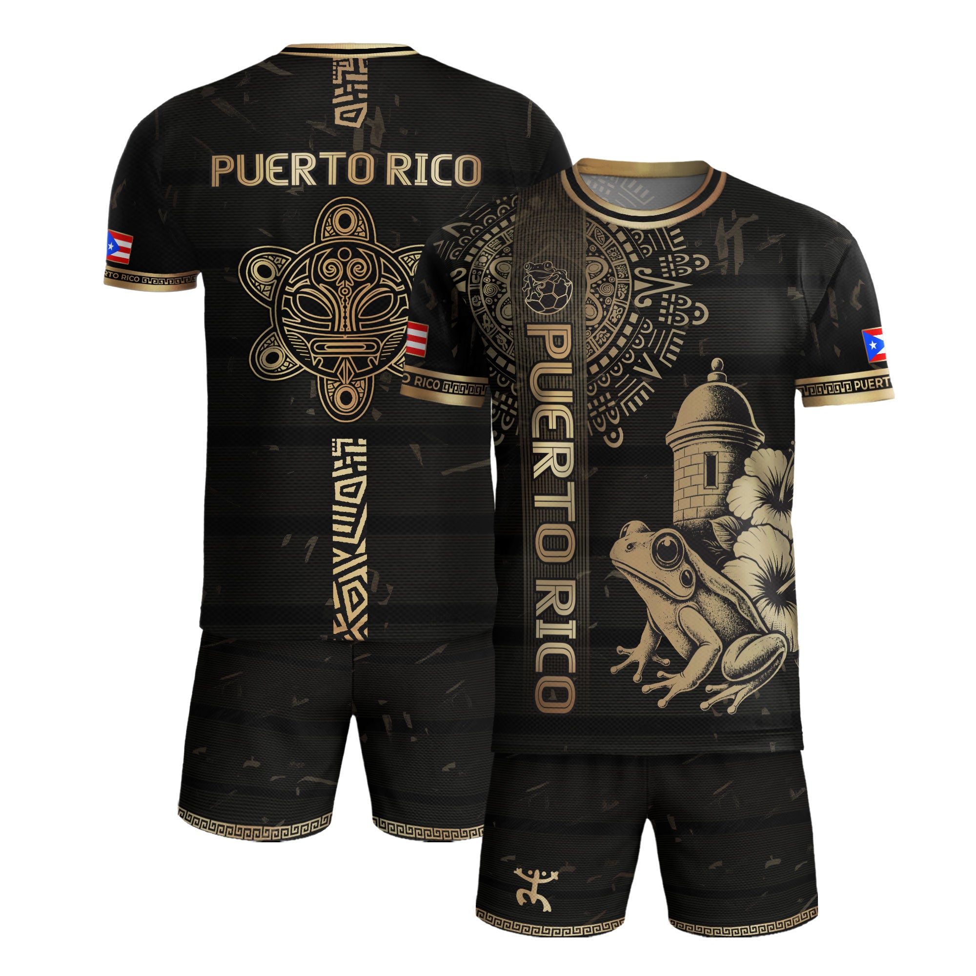 Camiseta de fútbol con máscara taína boricua azul marino de Puerto Rico, bandera tribal, orgullo nacional