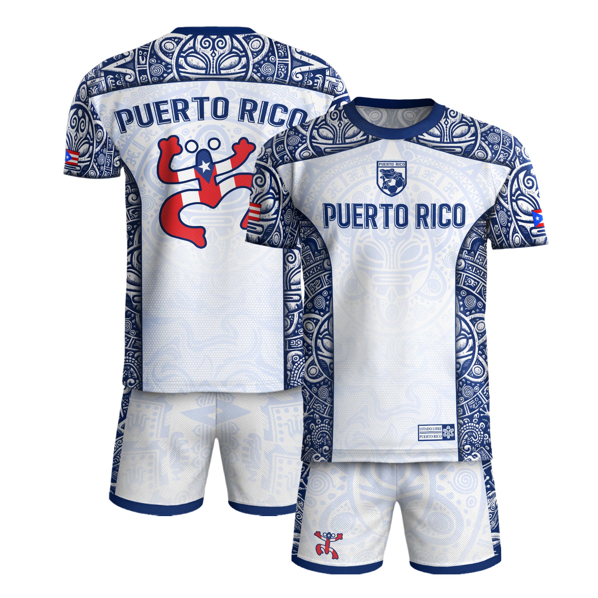 Puerto Rico Boricua Coqui Frog Taino Tribal White Royal Blue National Soccer Jersey