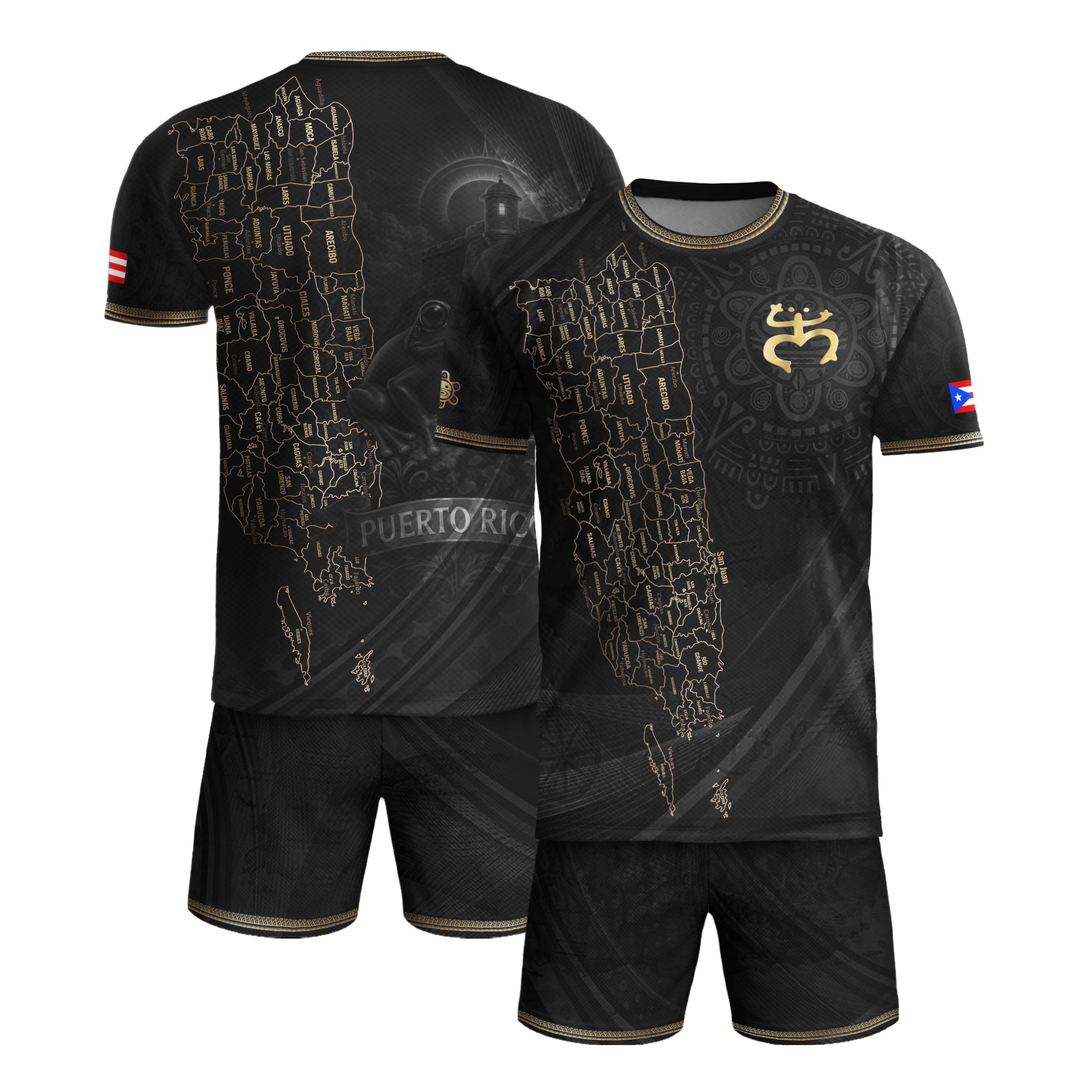 Puerto Rico Map Boricua Coqui Frog El Morro Gold Black Heritage Soccer Jersey