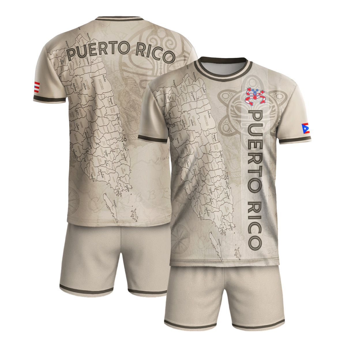 Puerto Rico Map Boricua Taino Tribal Cream Beige National Pride Soccer Jersey