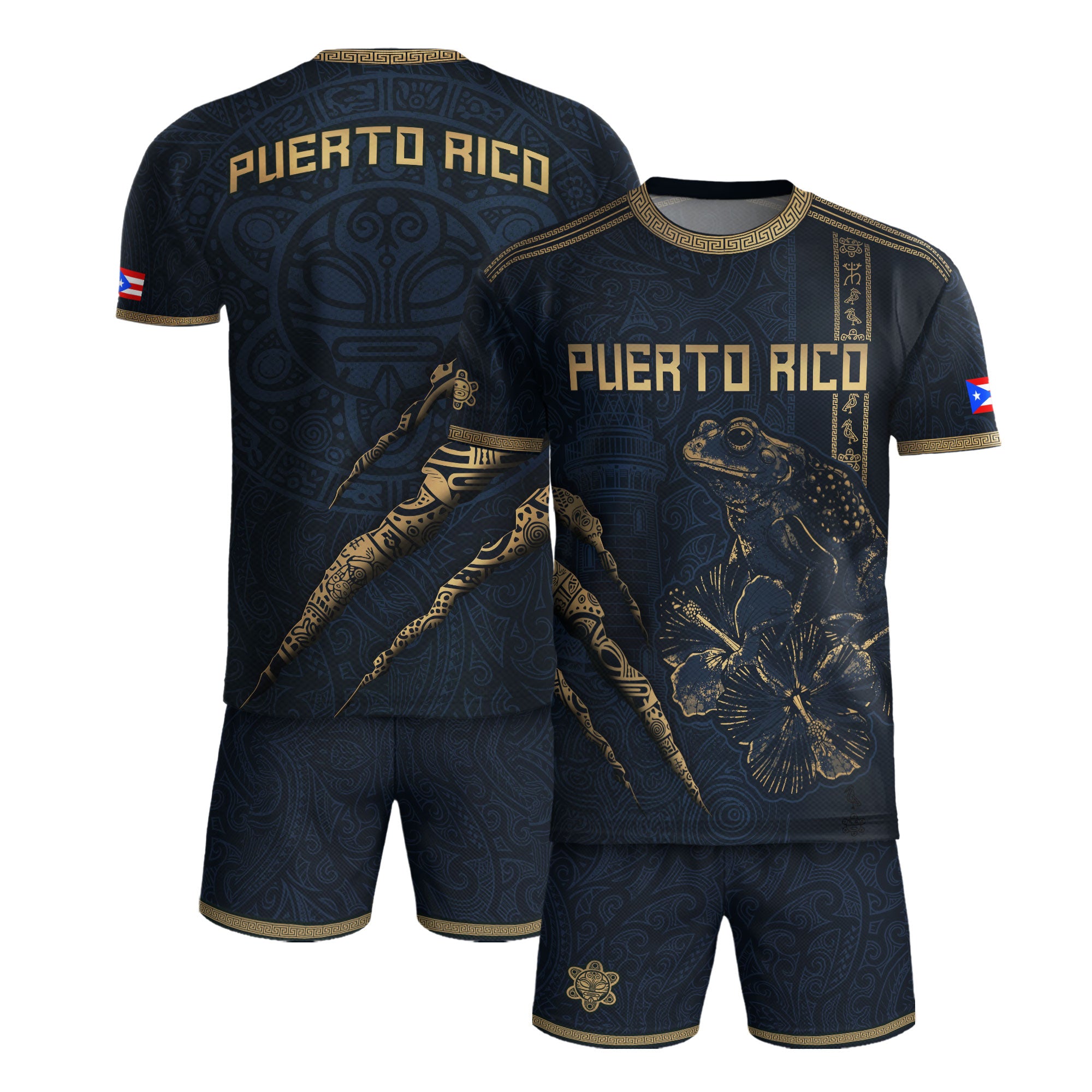 Puerto Rico Navy Gold Limited Edition Tribal Coqui Pattern Soccer Jersey