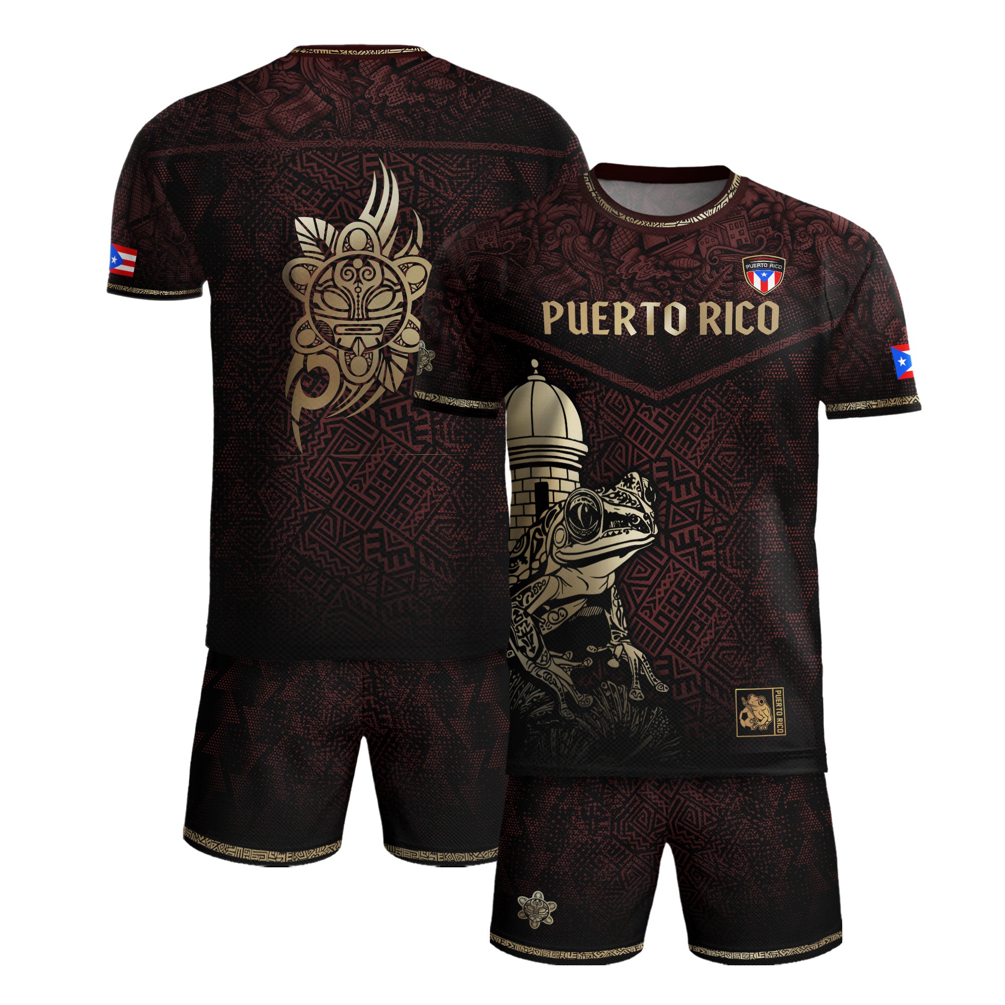 Puerto Rico Maroon Gold Coqui Frog Garita Taino Sun National Heritage Soccer Jersey