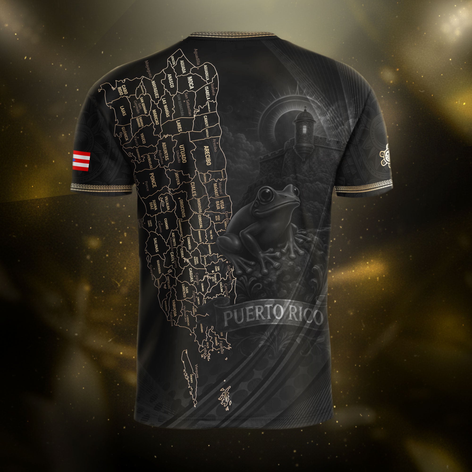 Puerto Rico Map Boricua Coqui Frog El Morro Gold Black Heritage Soccer Jersey