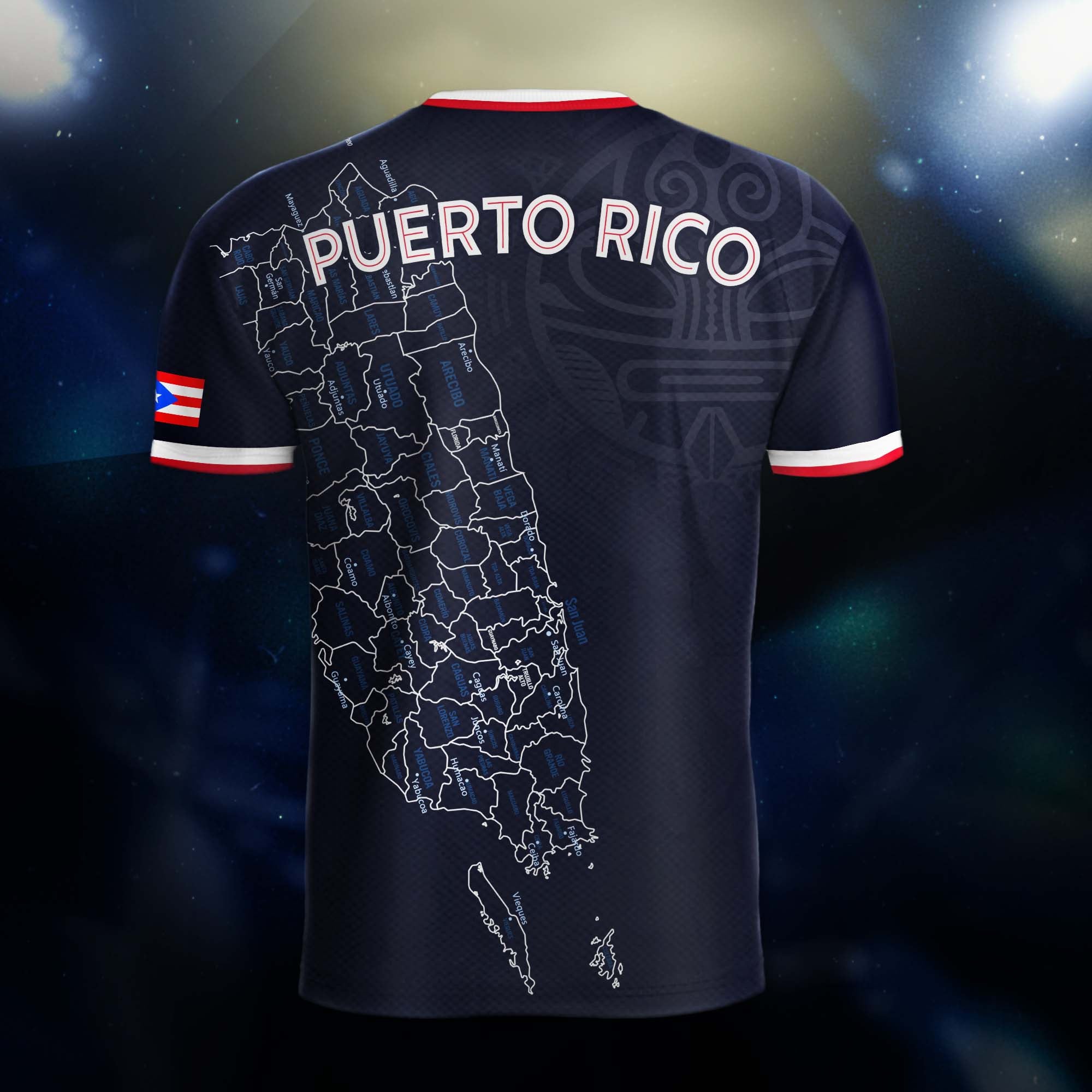 Puerto Rico Boricua Azul Marino Coqui Taino Tribal Mapa Orgullo Nacional Camiseta de Fútbol