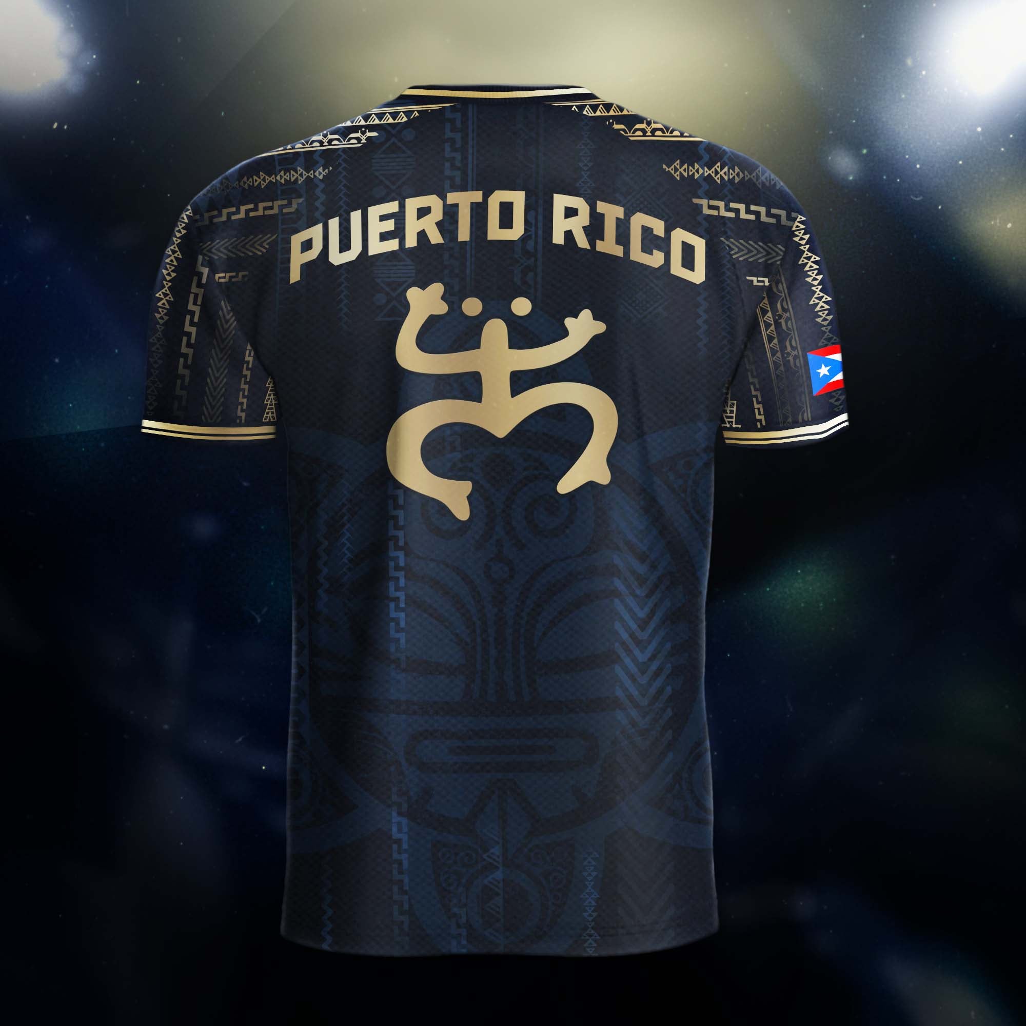 Puerto Rico Navy Gold Coqui Frog Taino Sun National Heritage Boricua Camiseta de fútbol
