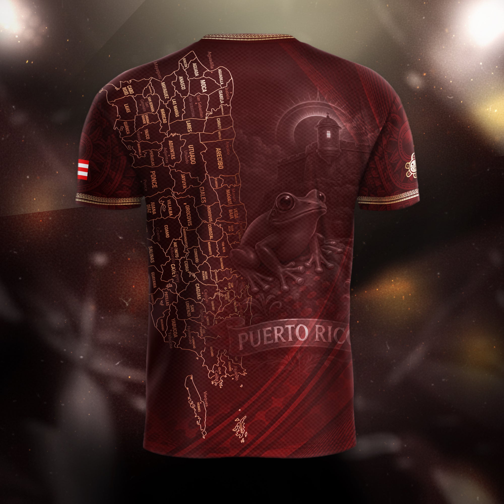Camiseta de fútbol con máscara taína boricua azul marino de Puerto Rico, bandera tribal, orgullo nacional