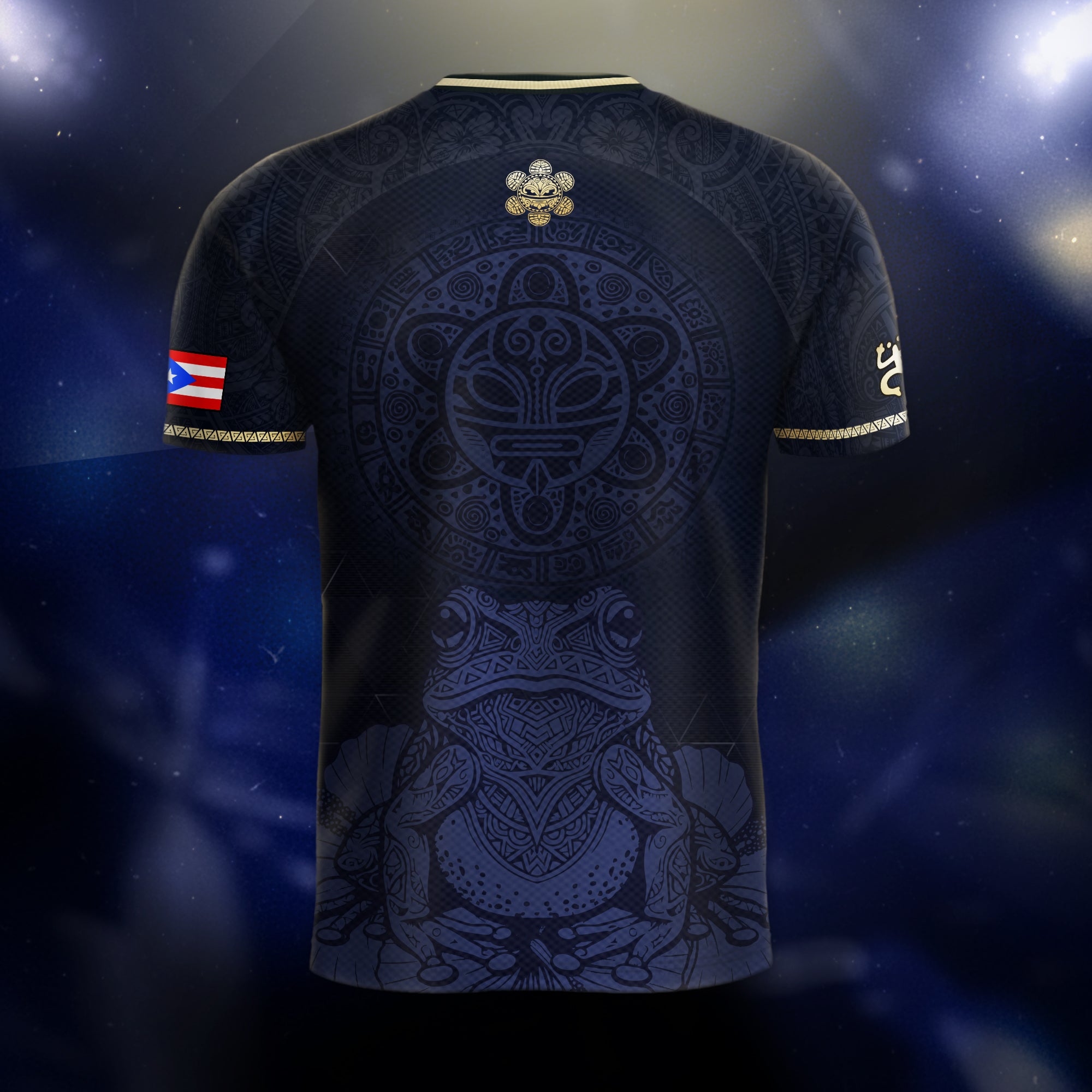 Puerto Rico Navy Gold Coqui Frog Floral Taino Sun National Heritage Soccer Jersey