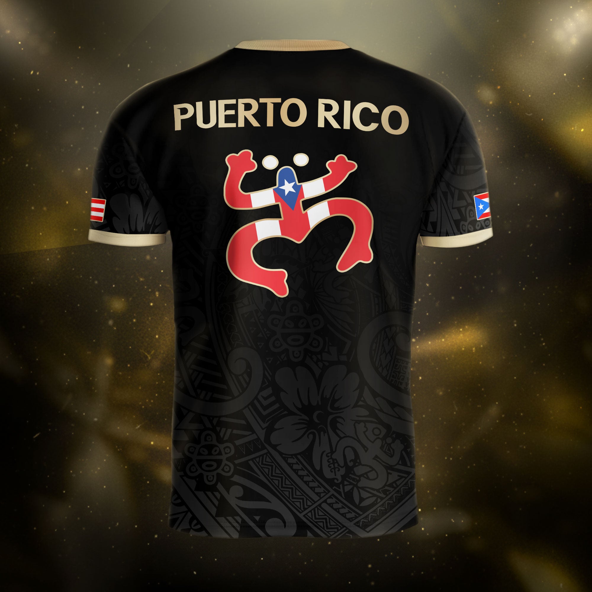 Puerto Rico Black Gold Boricua Coqui Frog Tribal Taino National Pride Football Jersey