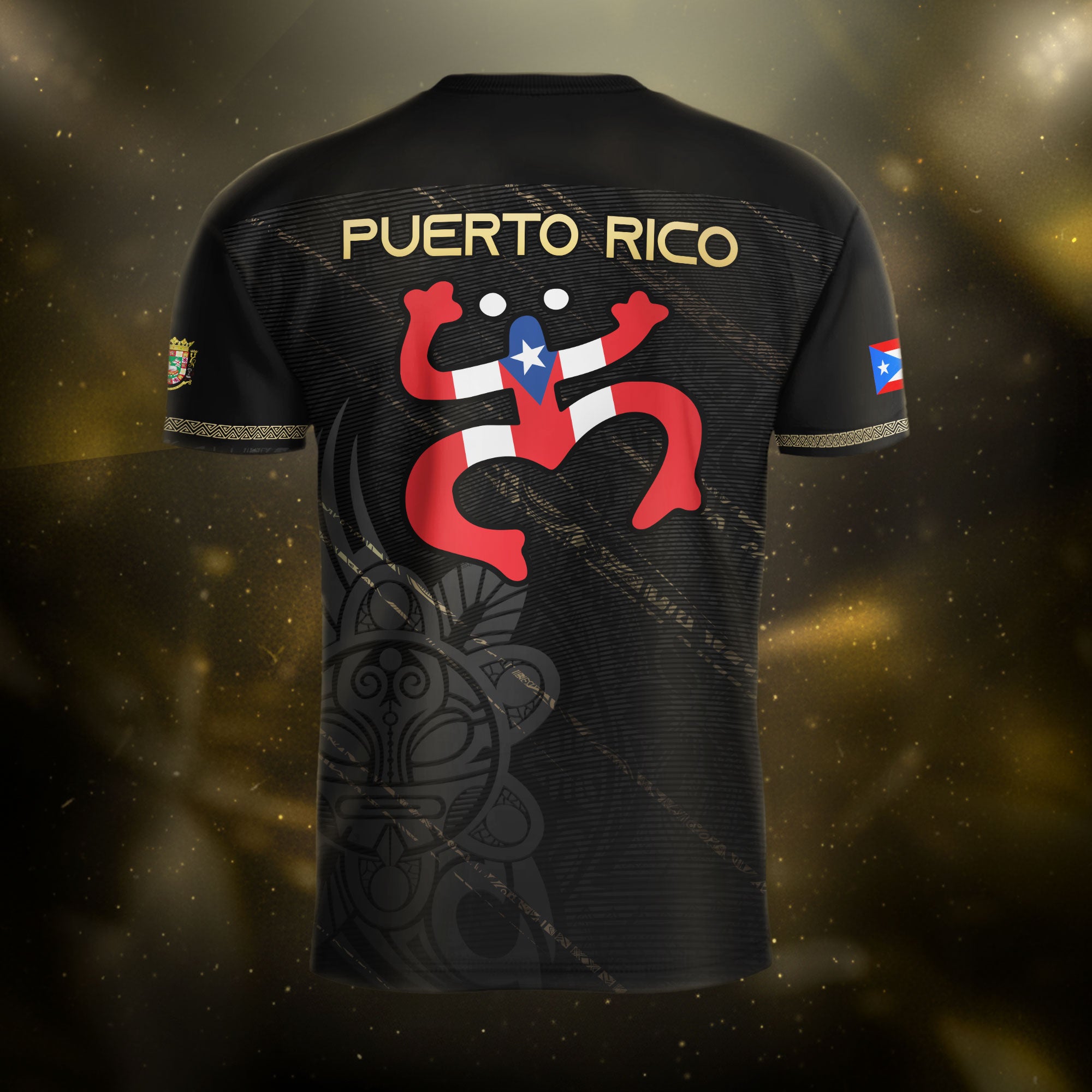 Puerto Rico Black Gold Boricua Coqui Frog Tribal Taino National Pride Heritage Soccer Jersey
