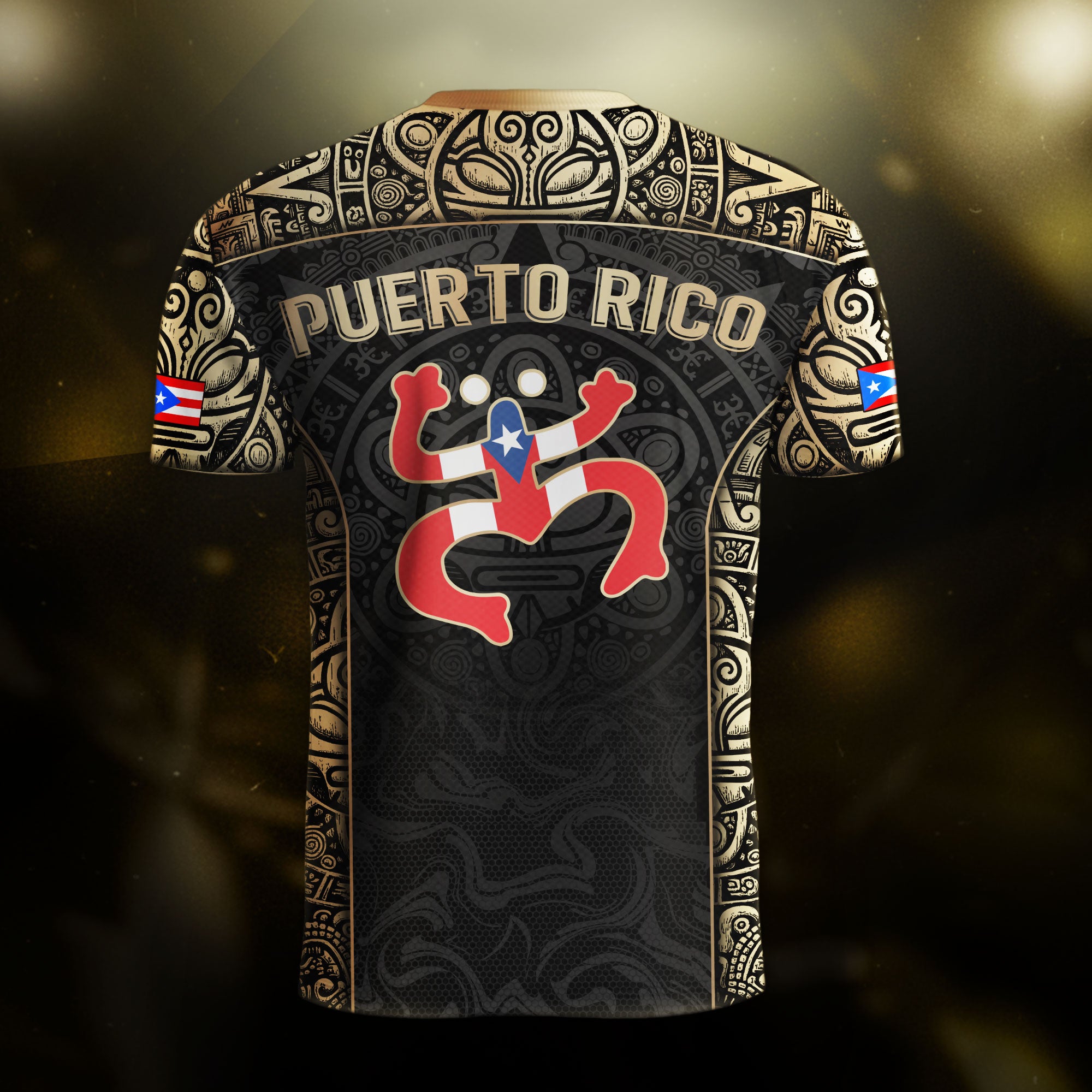 Puerto Rico Boricua Coqui Frog Taino Tribal Black Gold National Soccer Jersey