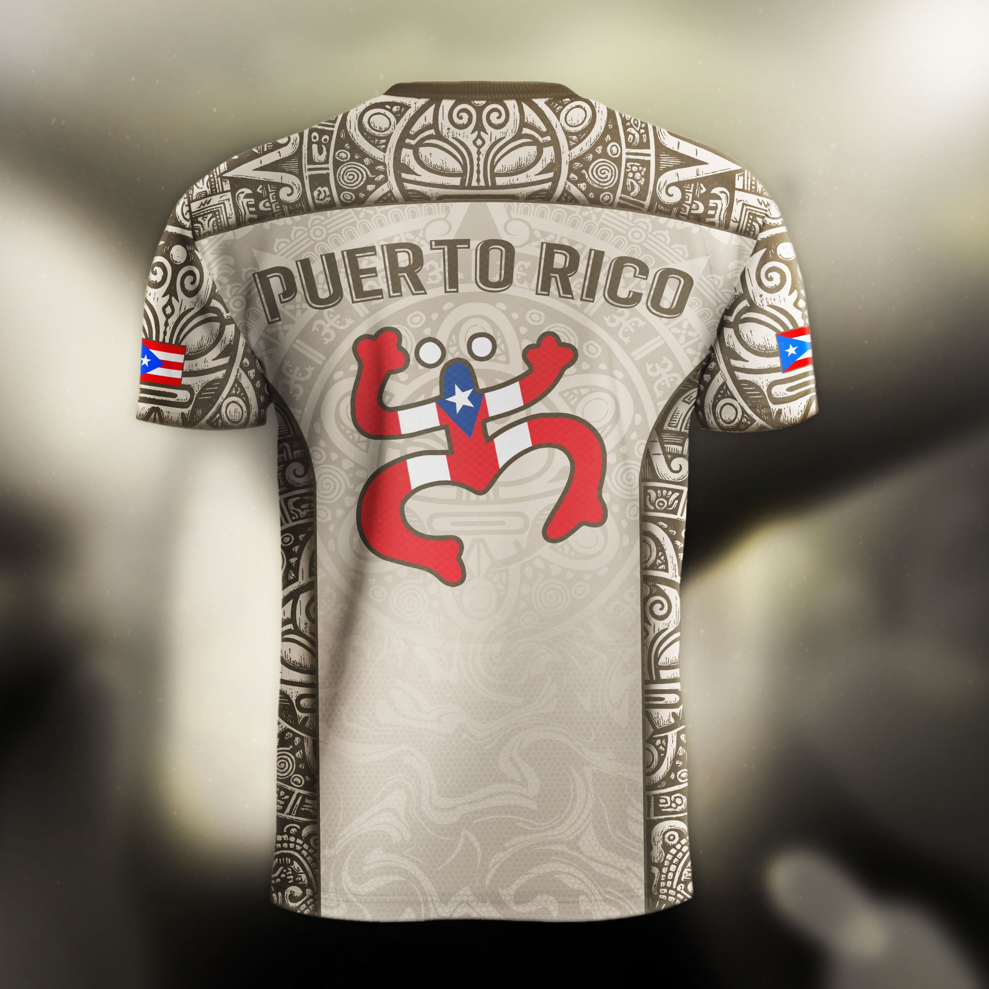 Puerto Rico Boricua Coqui Frog Taino Tribal Beige Gold National Soccer Jersey
