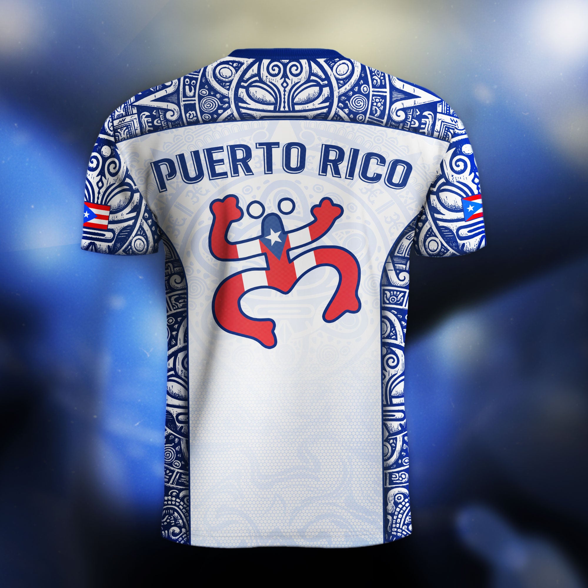 Puerto Rico Boricua Coqui Frog Taino Tribal White Royal Blue National Soccer Jersey