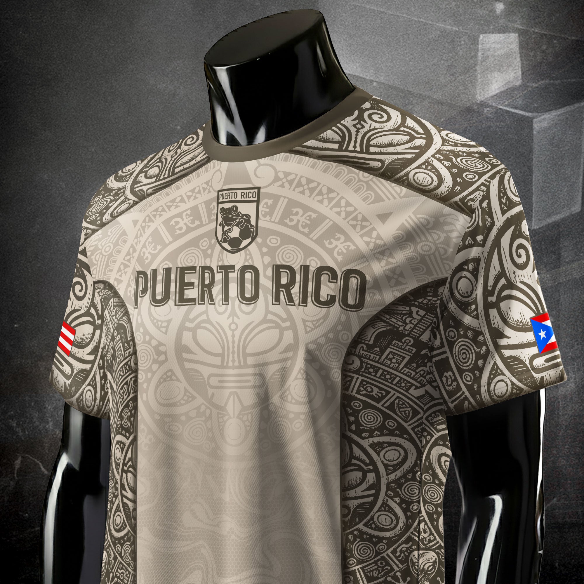 Puerto Rico Boricua Coqui Frog Taino Tribal Beige Gold National Soccer Jersey