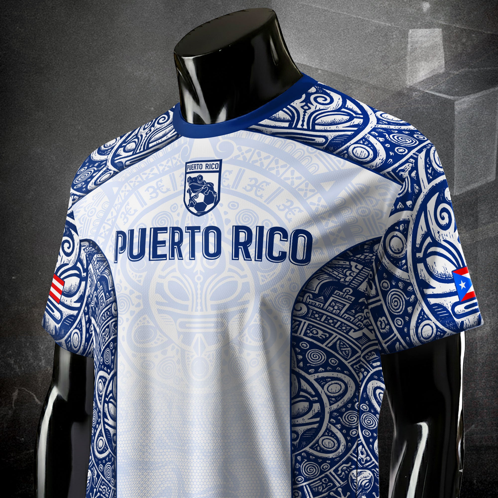 Puerto Rico Boricua Coqui Frog Taino Tribal White Royal Blue National Soccer Jersey