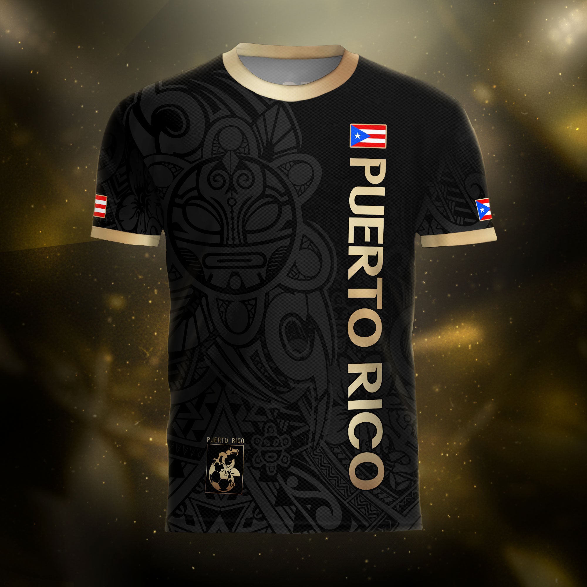Puerto Rico Black Gold Boricua Coqui Frog Tribal Taino National Pride Football Jersey