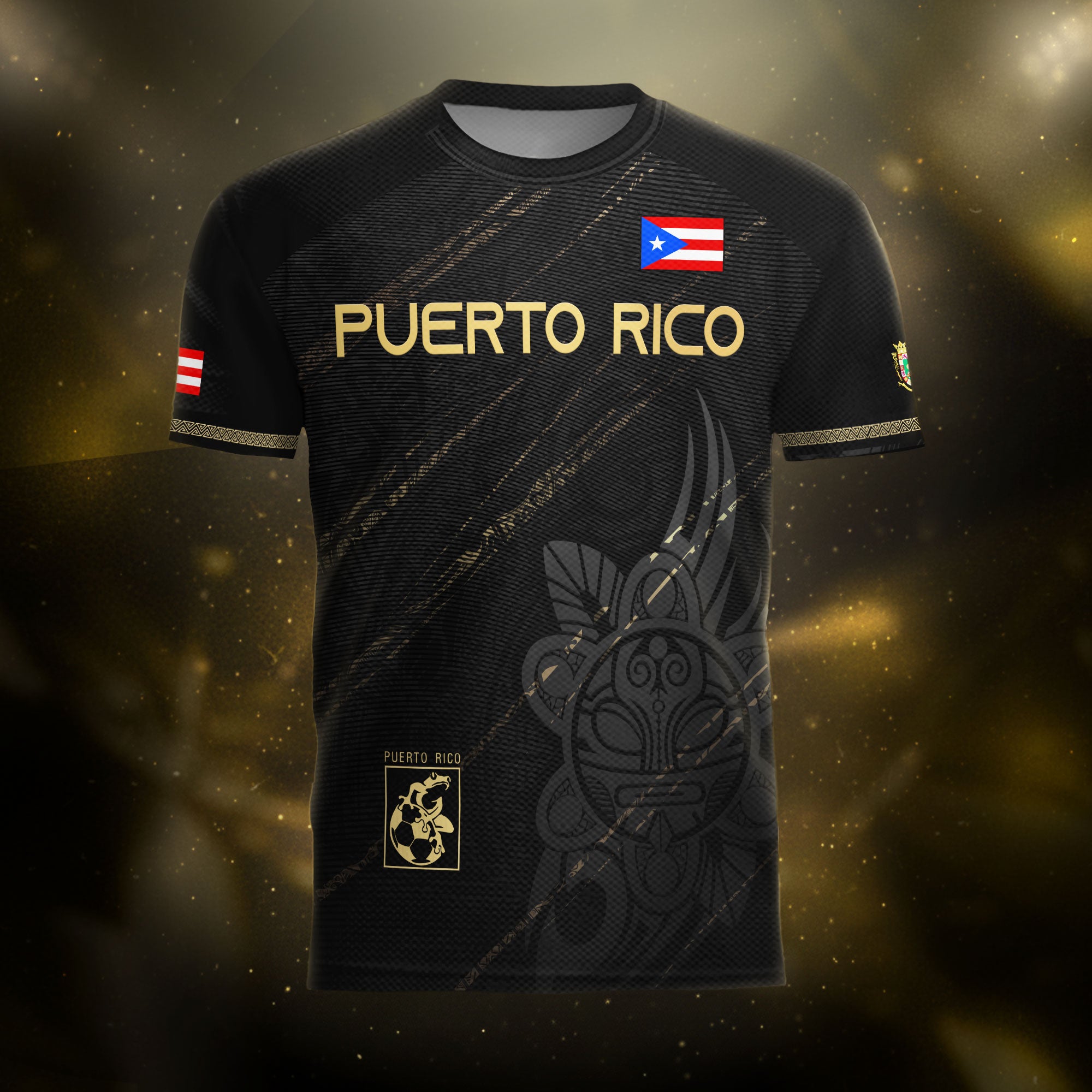 Puerto Rico Black Gold Boricua Coqui Frog Tribal Taino National Pride Heritage Soccer Jersey
