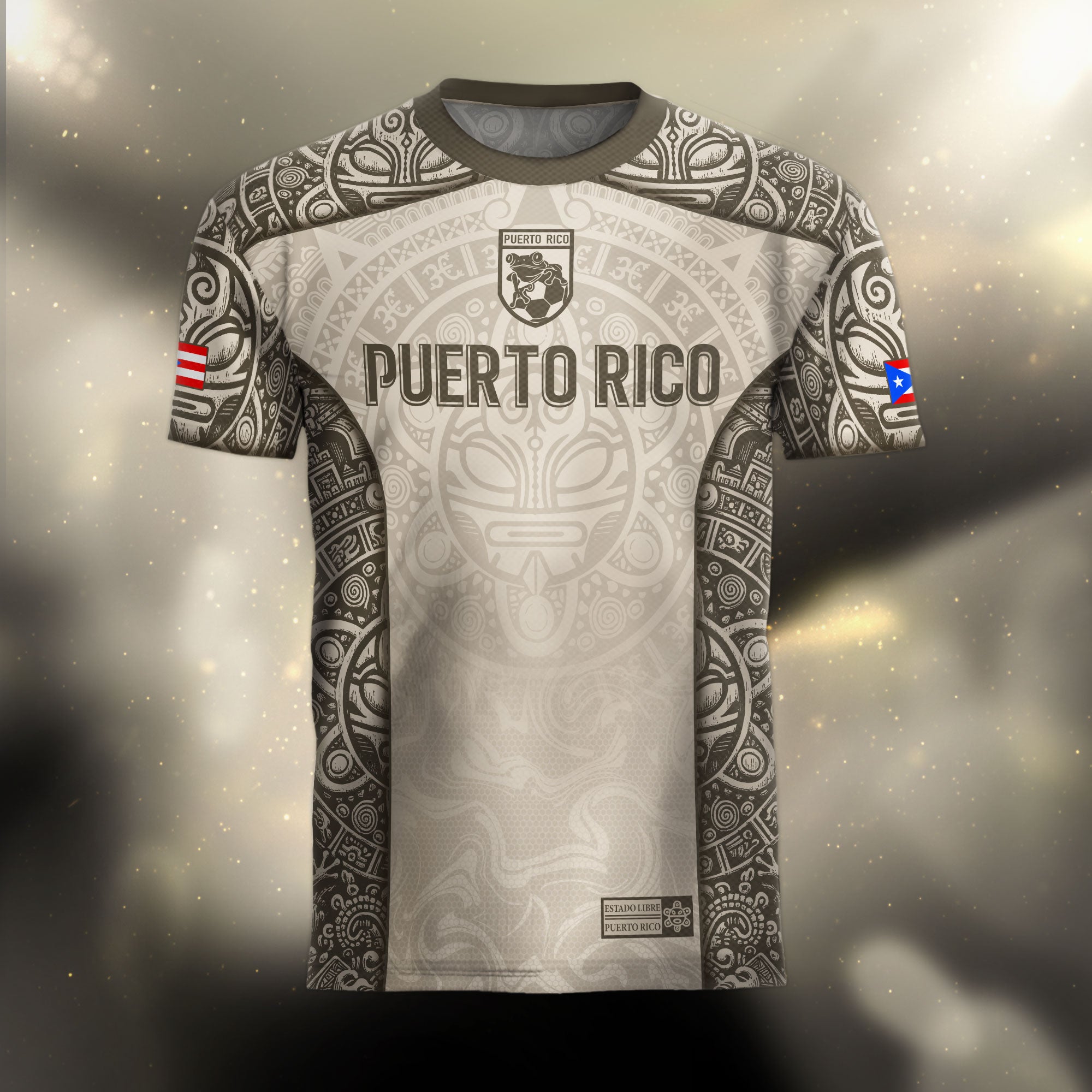 Puerto Rico Boricua Coqui Frog Taino Tribal Beige Gold National Soccer Jersey