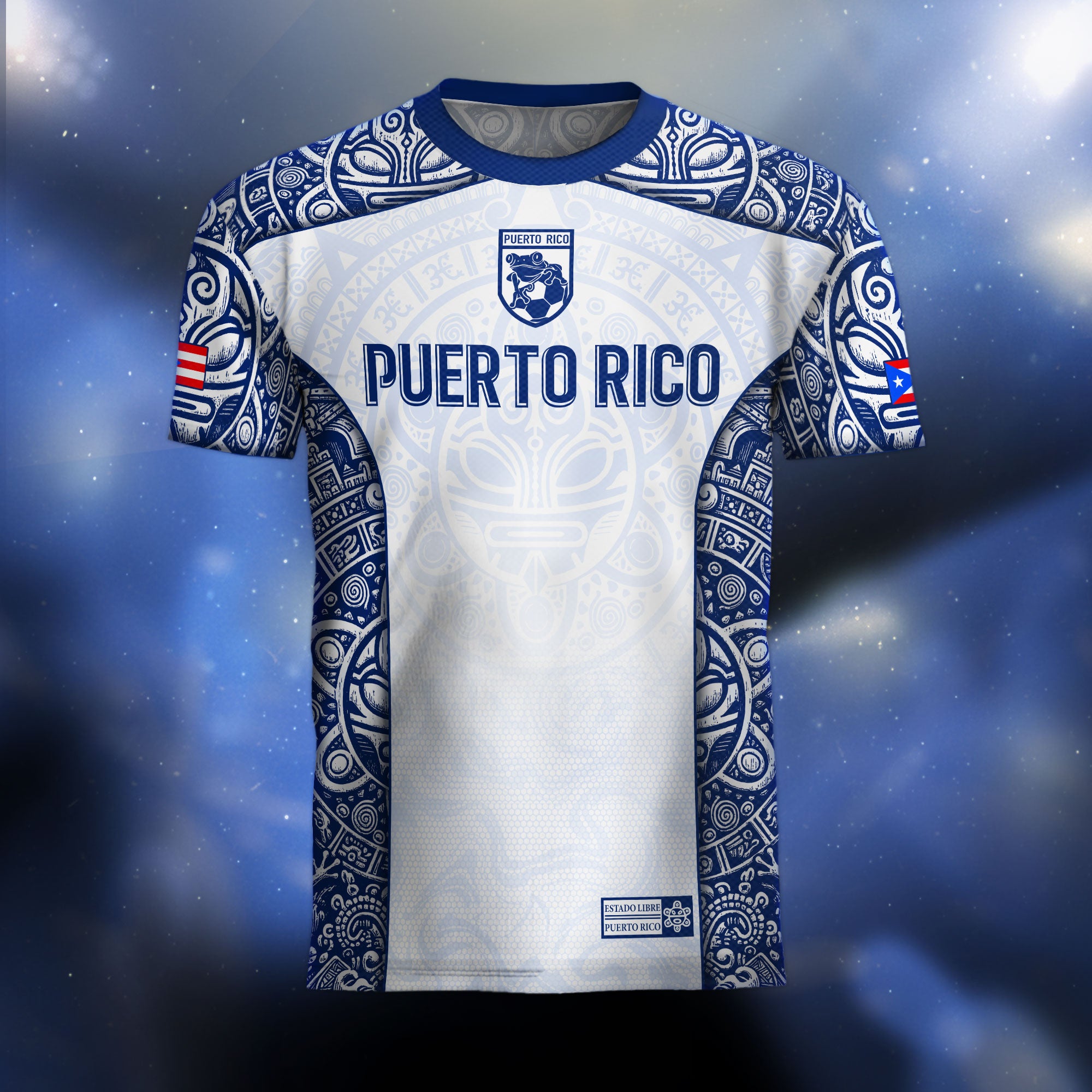 Puerto Rico Boricua Coqui Frog Taino Tribal White Royal Blue National Soccer Jersey