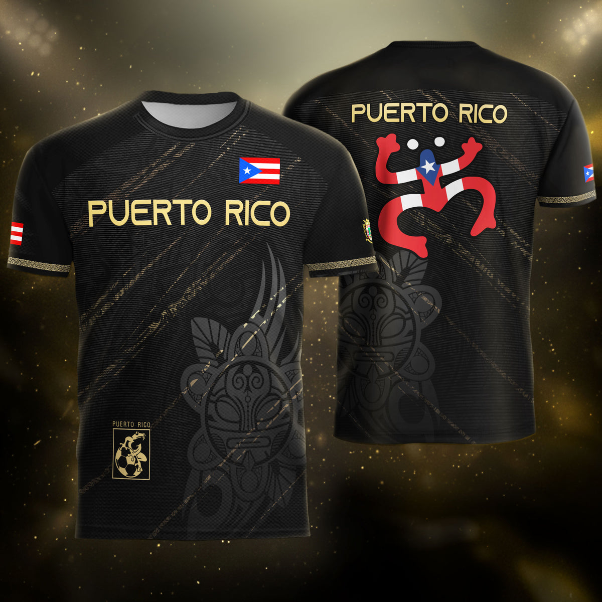 Puerto Rico Black Gold Boricua Coqui Frog Tribal Taino National Pride Heritage Soccer Jersey