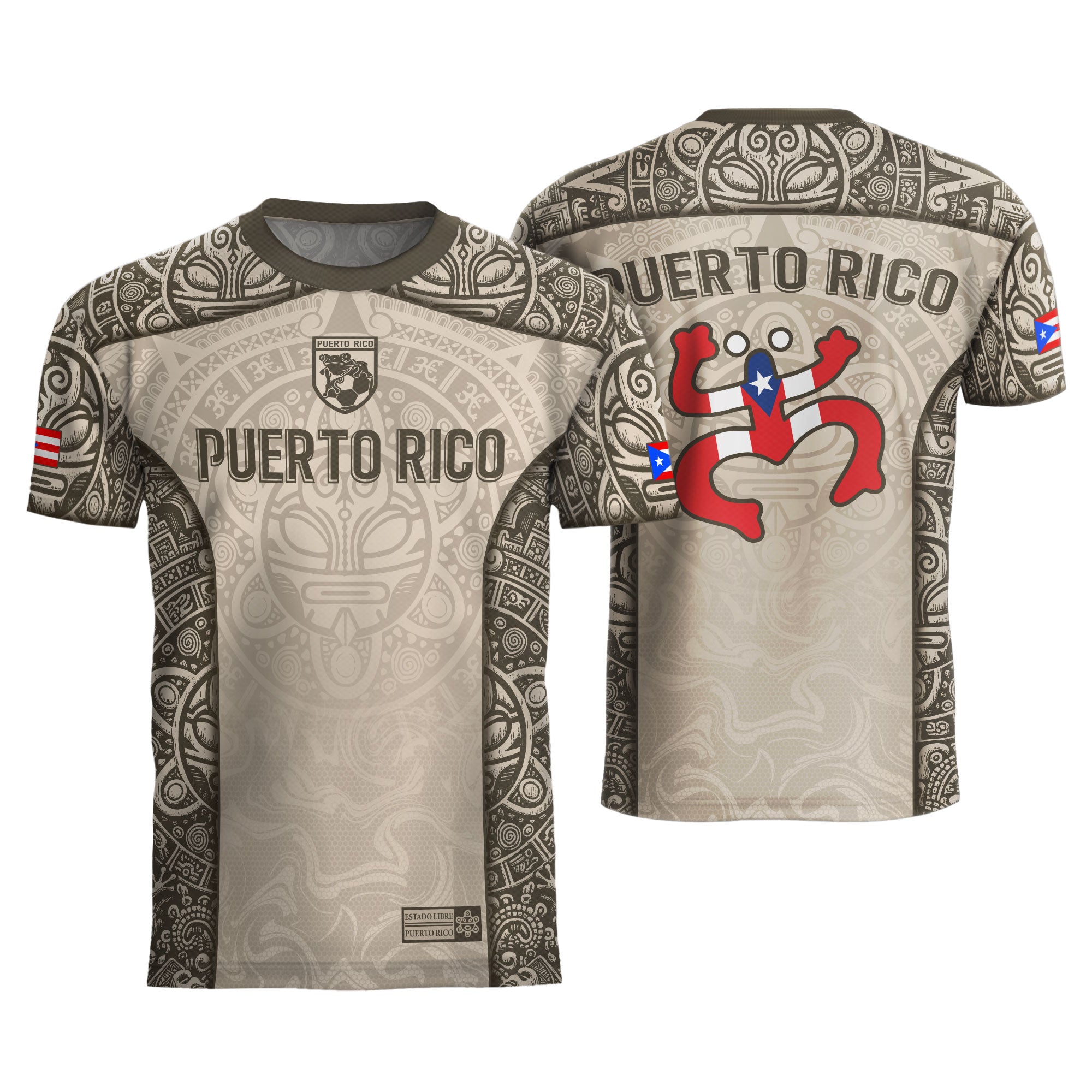Puerto Rico Boricua Coqui Frog Taino Tribal Beige Gold National Soccer Jersey