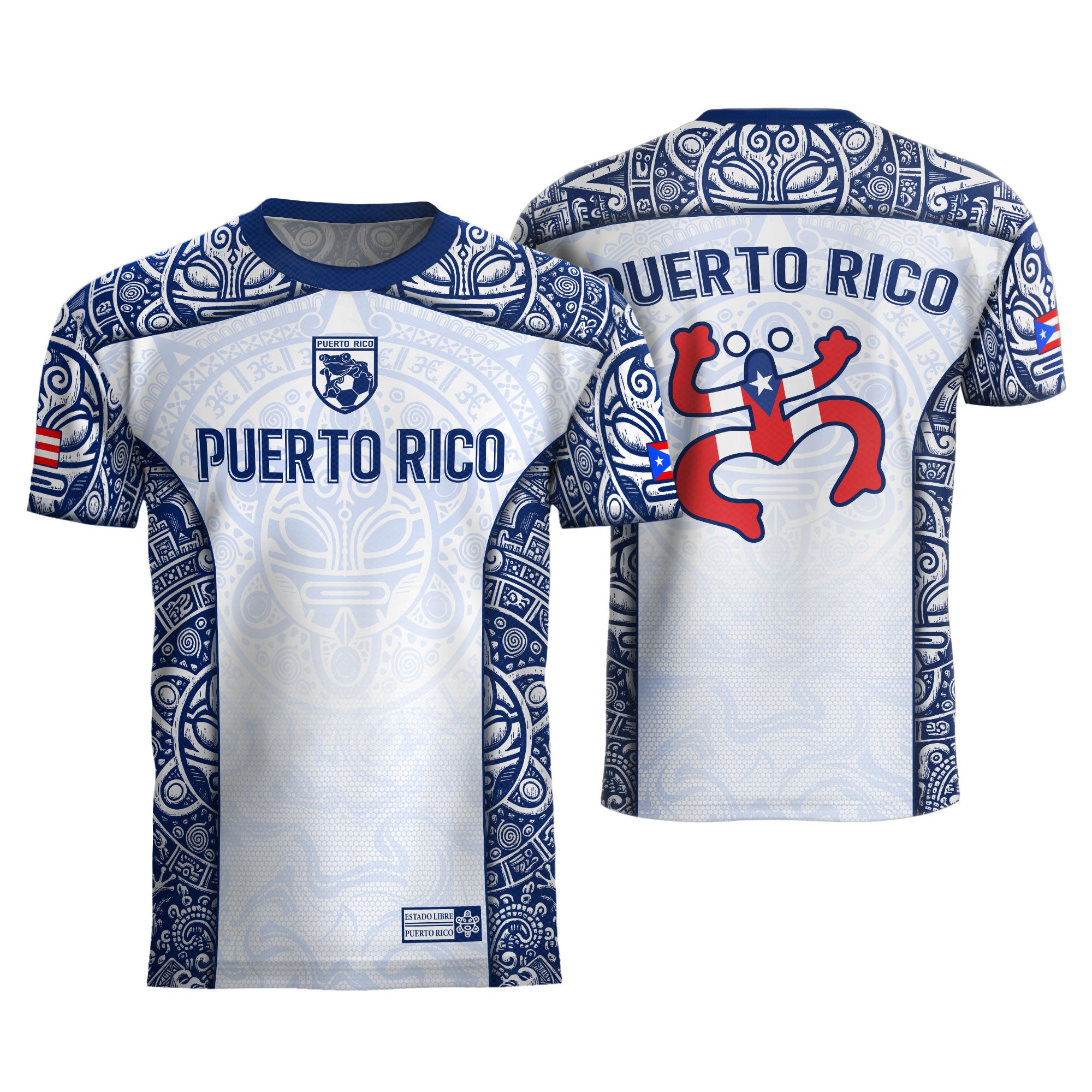 Puerto Rico Boricua Coqui Frog Taino Tribal White Royal Blue National Soccer Jersey