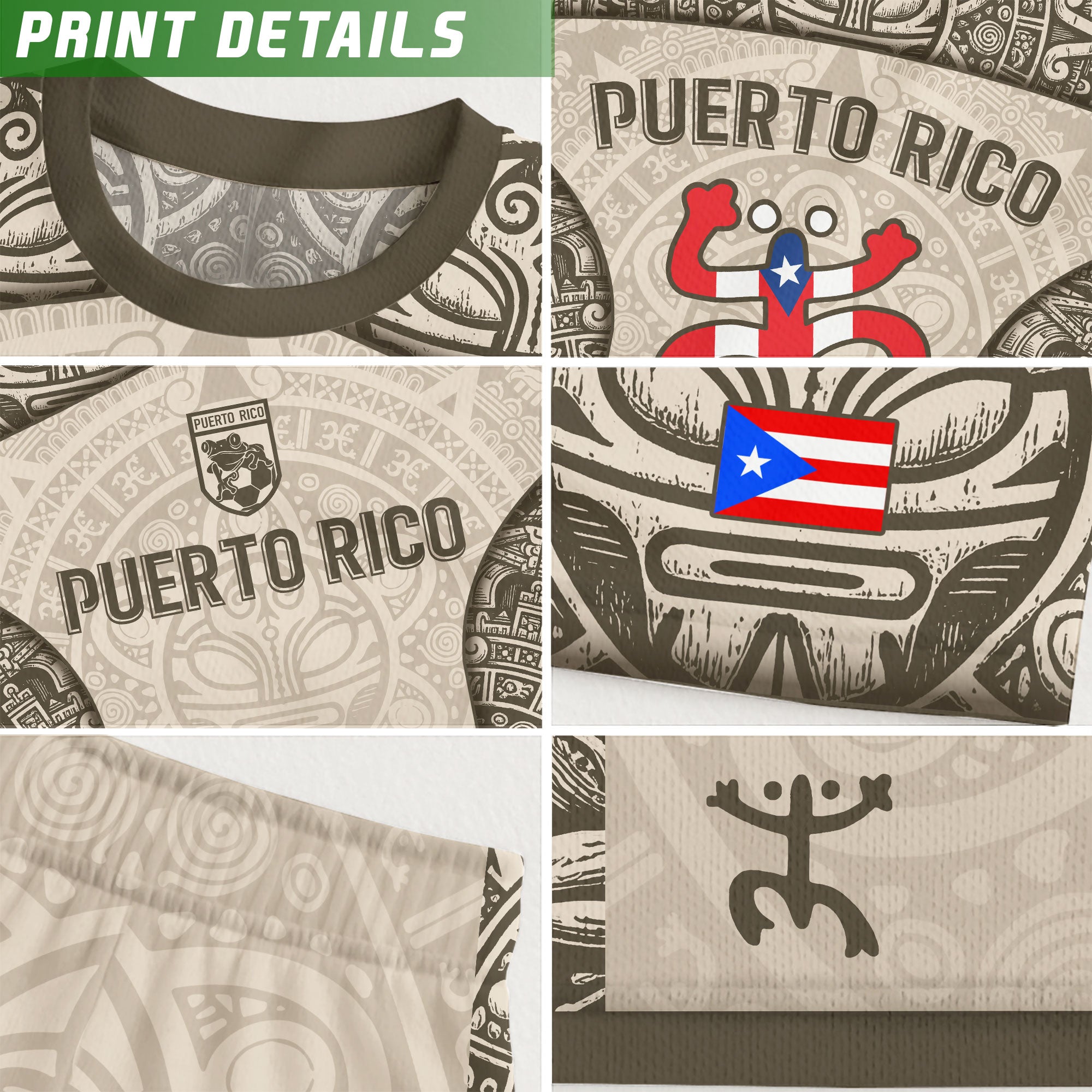 Puerto Rico Boricua Coqui Frog Taino Tribal Beige Gold National Soccer Jersey