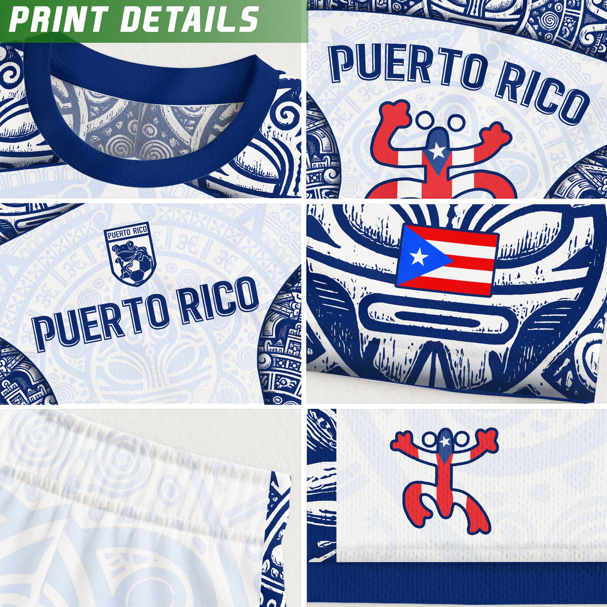 Puerto Rico Boricua Coqui Frog Taino Tribal White Royal Blue National Soccer Jersey