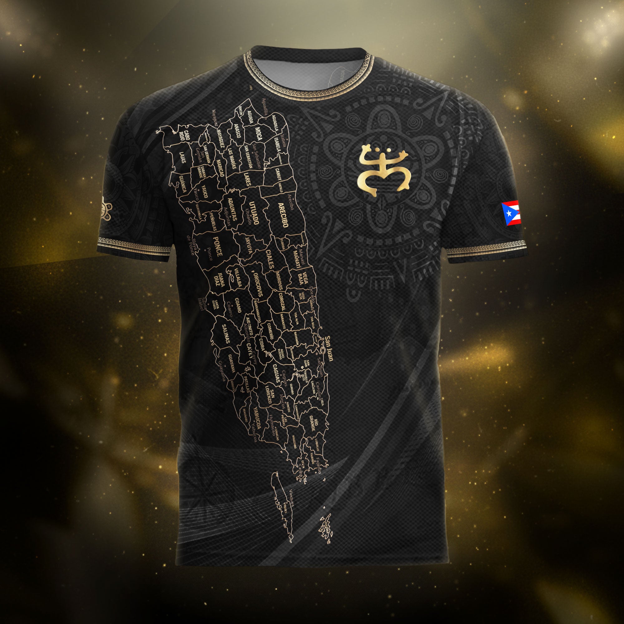 Puerto Rico Map Boricua Coqui Frog El Morro Gold Black Heritage Soccer Jersey