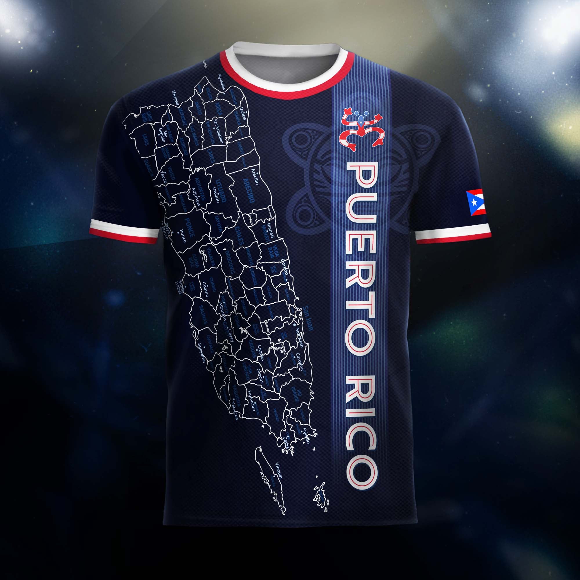 Puerto Rico Boricua Azul Marino Coqui Taino Tribal Mapa Orgullo Nacional Camiseta de Fútbol