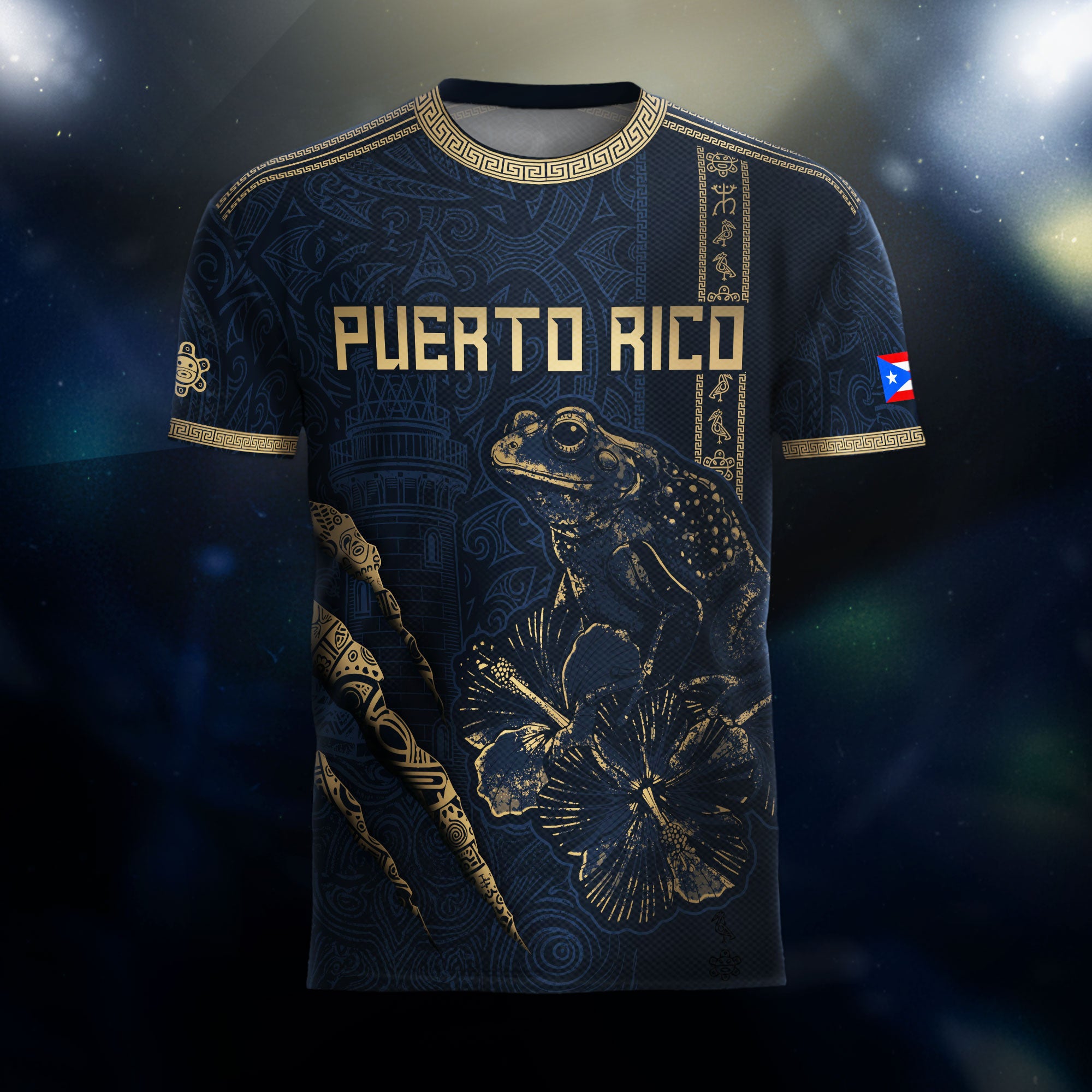 Puerto Rico Navy Gold Limited Edition Tribal Coqui Pattern Soccer Jersey