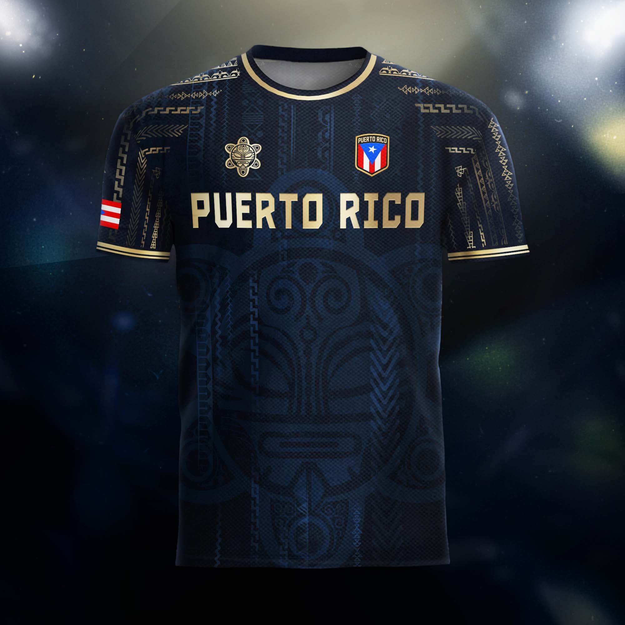 Puerto Rico Navy Gold Coqui Frog Taino Sun National Heritage Boricua Camiseta de fútbol