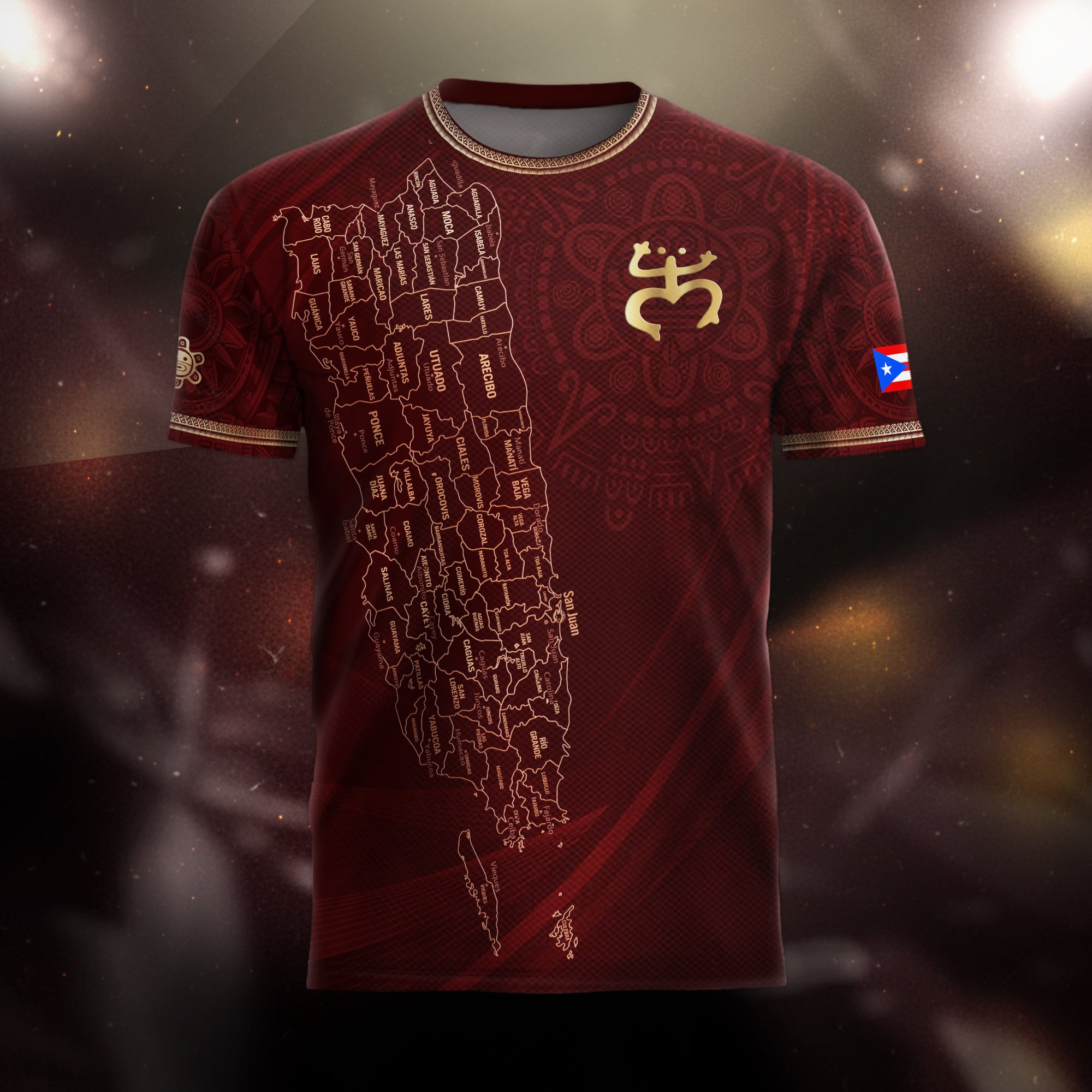 Camiseta de fútbol con máscara taína boricua azul marino de Puerto Rico, bandera tribal, orgullo nacional