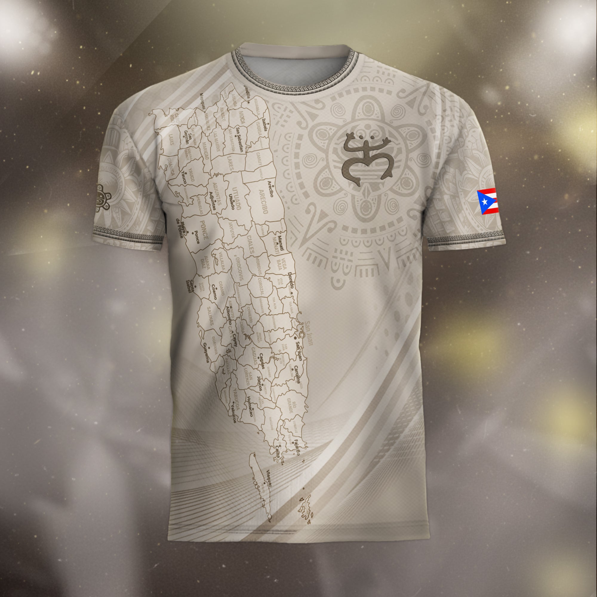 Puerto Rico Map Boricua Coqui Frog El Morro Taino Beige Pride Gift Soccer Jersey