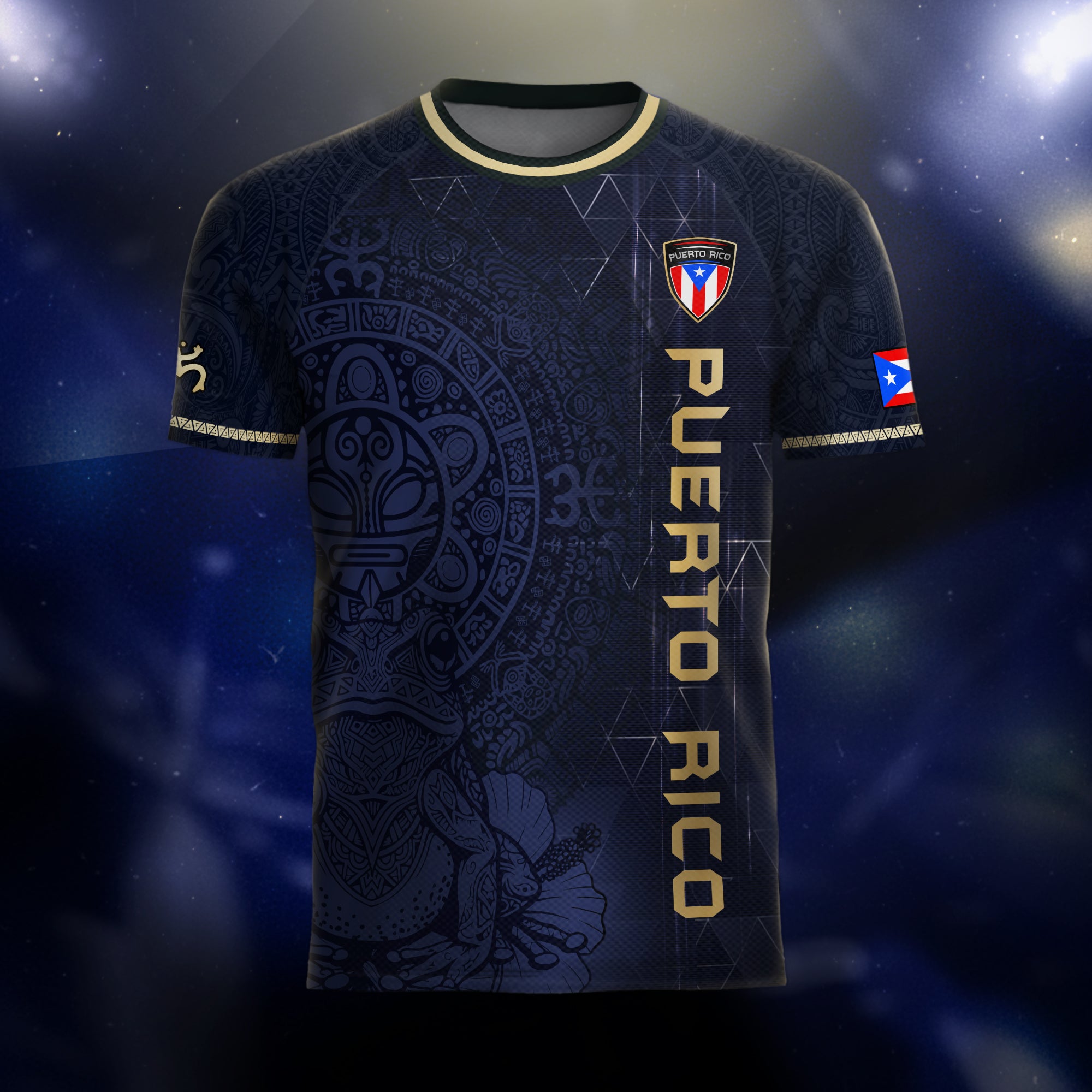 Puerto Rico Navy Gold Coqui Frog Floral Taino Sun National Heritage Soccer Jersey