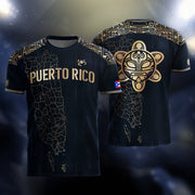 Puerto Rico Soccer Jersey with Map Taino for Men and Women, Tribal Gold Navy Patriotic Sport, Puerto Rico Jersey and Puerto Rico Shirt, Northryn Co.