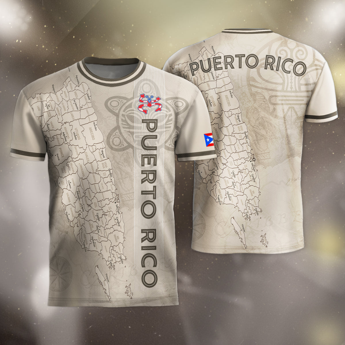 Puerto Rico Map Boricua Taino Tribal Cream Beige National Pride Soccer Jersey