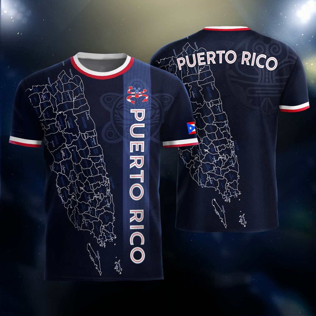 Puerto Rico Boricua Navy Blue Coqui Taino Tribal Map National Pride Soccer Jersey