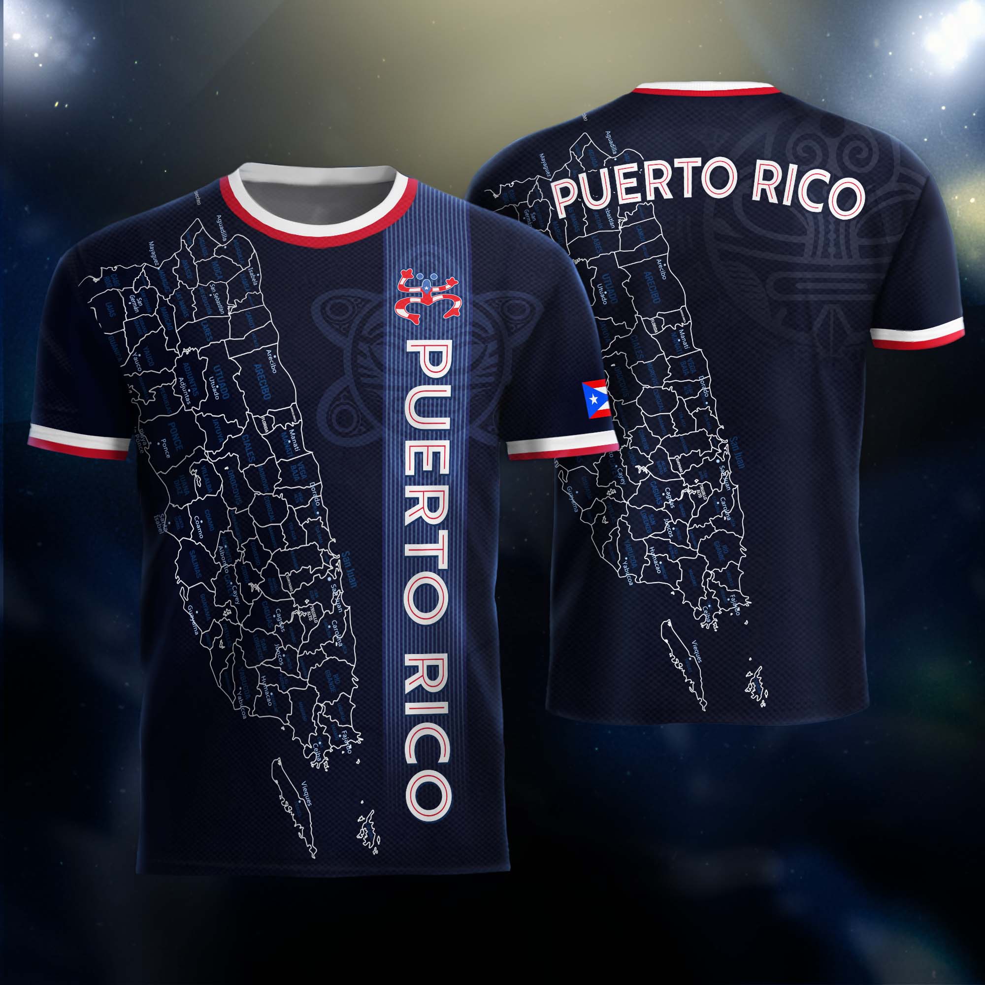 Puerto Rico Boricua Azul Marino Coqui Taino Tribal Mapa Orgullo Nacional Camiseta de Fútbol