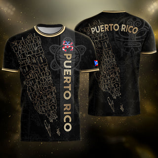 Puerto Rico Soccer Jersey in Black Gold for Men and Women, Taino Tribal Map Symbols National, Puerto Rico Shirt and Puerto Rico Jersey, Northryn Co.