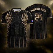 Puerto Rico Soccer Jersey in Black Gold for Men and Women, Tribal Warrior National Heritage, Puerto Rico Shirt and Puerto Rico Jersey, Northryn Co.