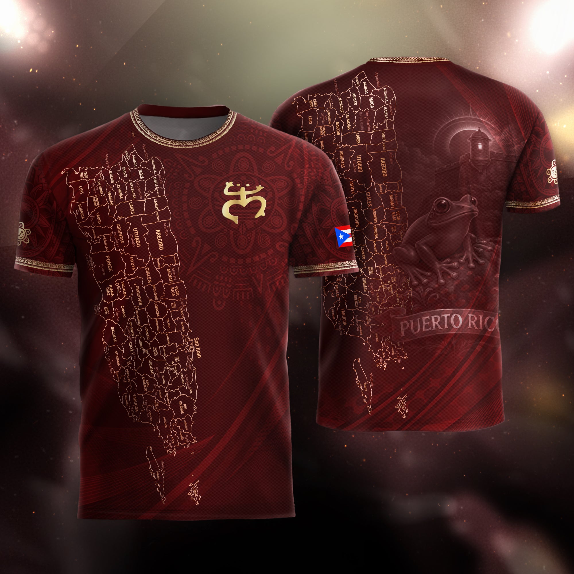 Camiseta de fútbol con máscara taína boricua azul marino de Puerto Rico, bandera tribal, orgullo nacional