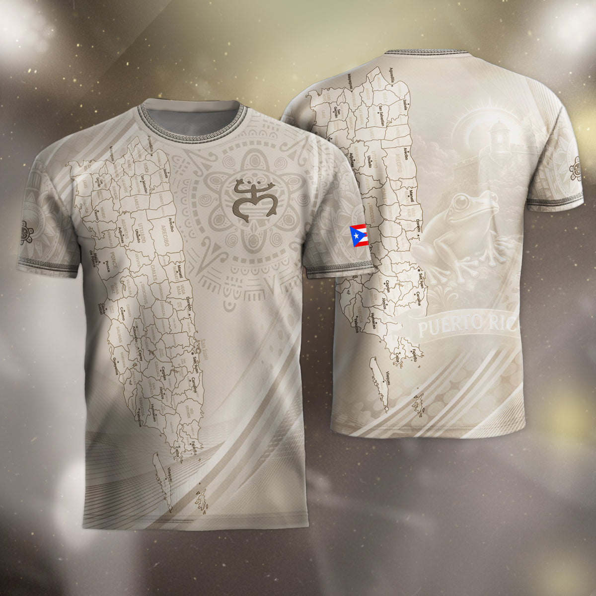 Puerto Rico Map Boricua Coqui Frog El Morro Taino Beige Pride Gift Soccer Jersey