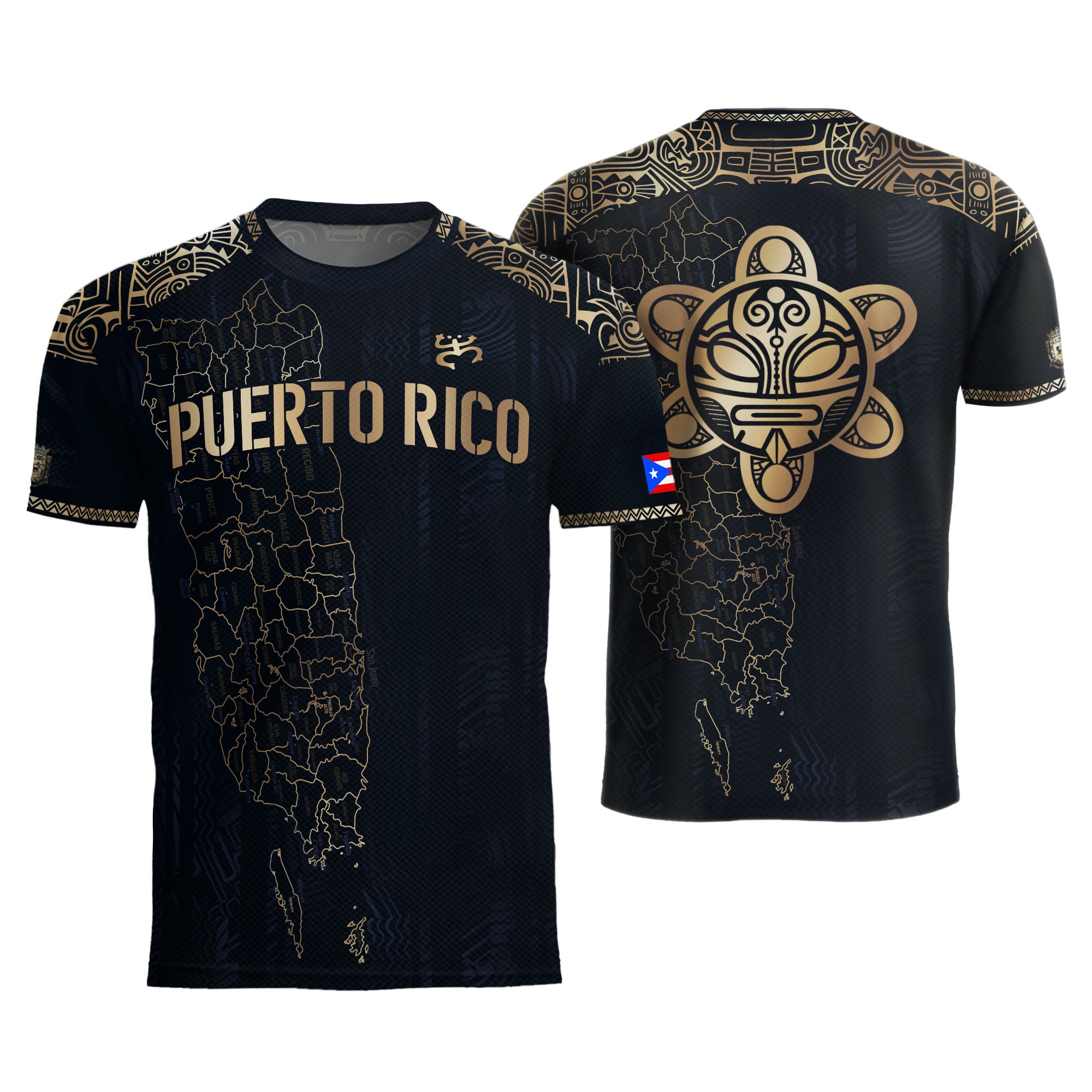 Camiseta de fútbol con máscara taína boricua azul marino de Puerto Rico, bandera tribal, orgullo nacional