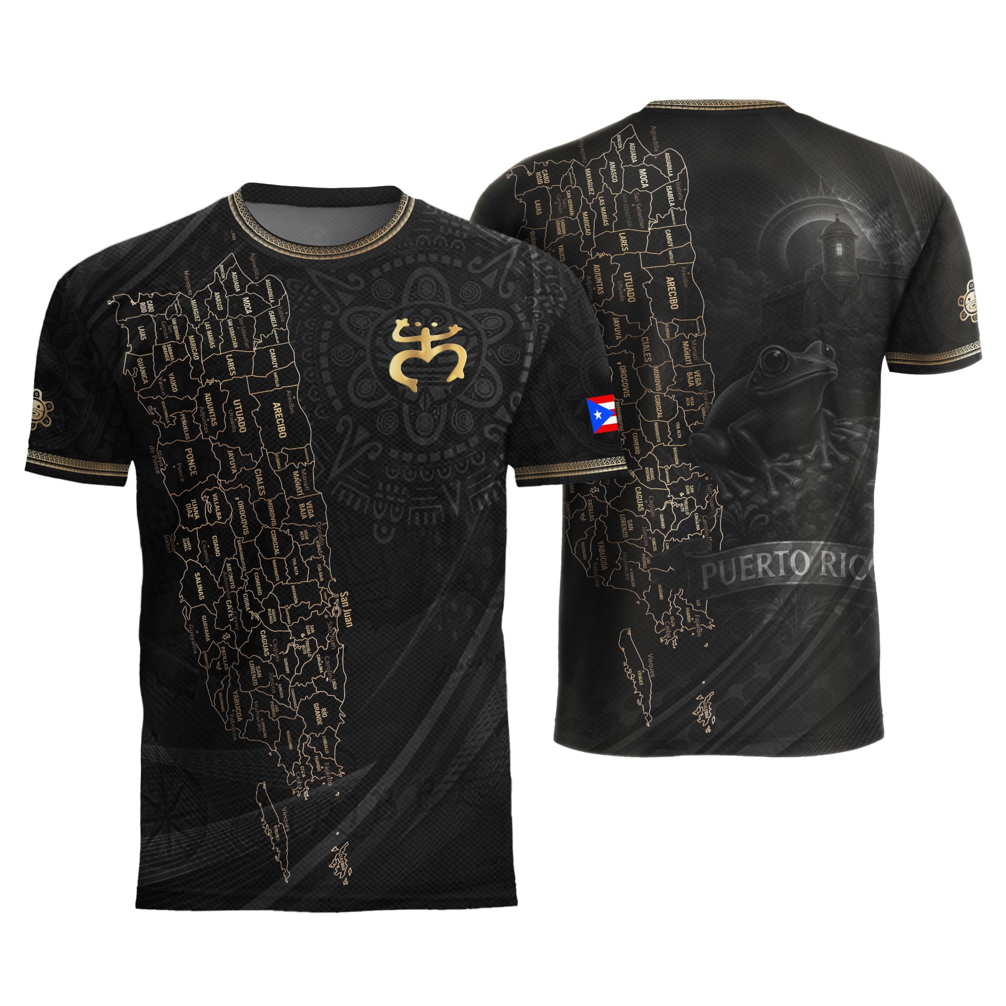 Puerto Rico Map Boricua Coqui Frog El Morro Gold Black Heritage Soccer Jersey