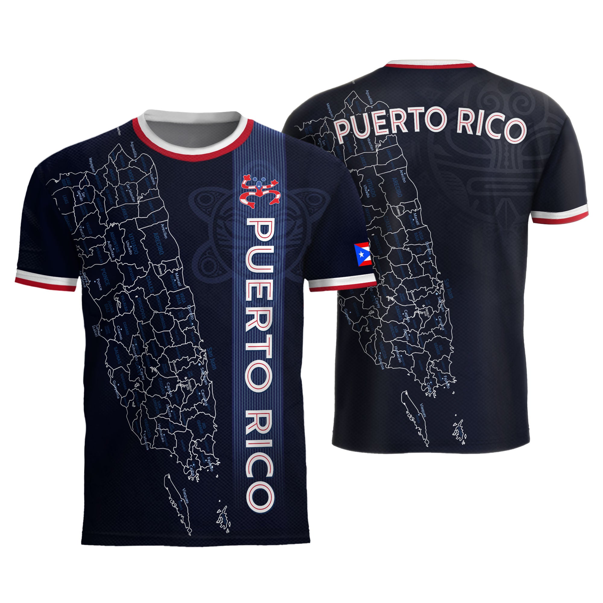 Puerto Rico Boricua Azul Marino Coqui Taino Tribal Mapa Orgullo Nacional Camiseta de Fútbol