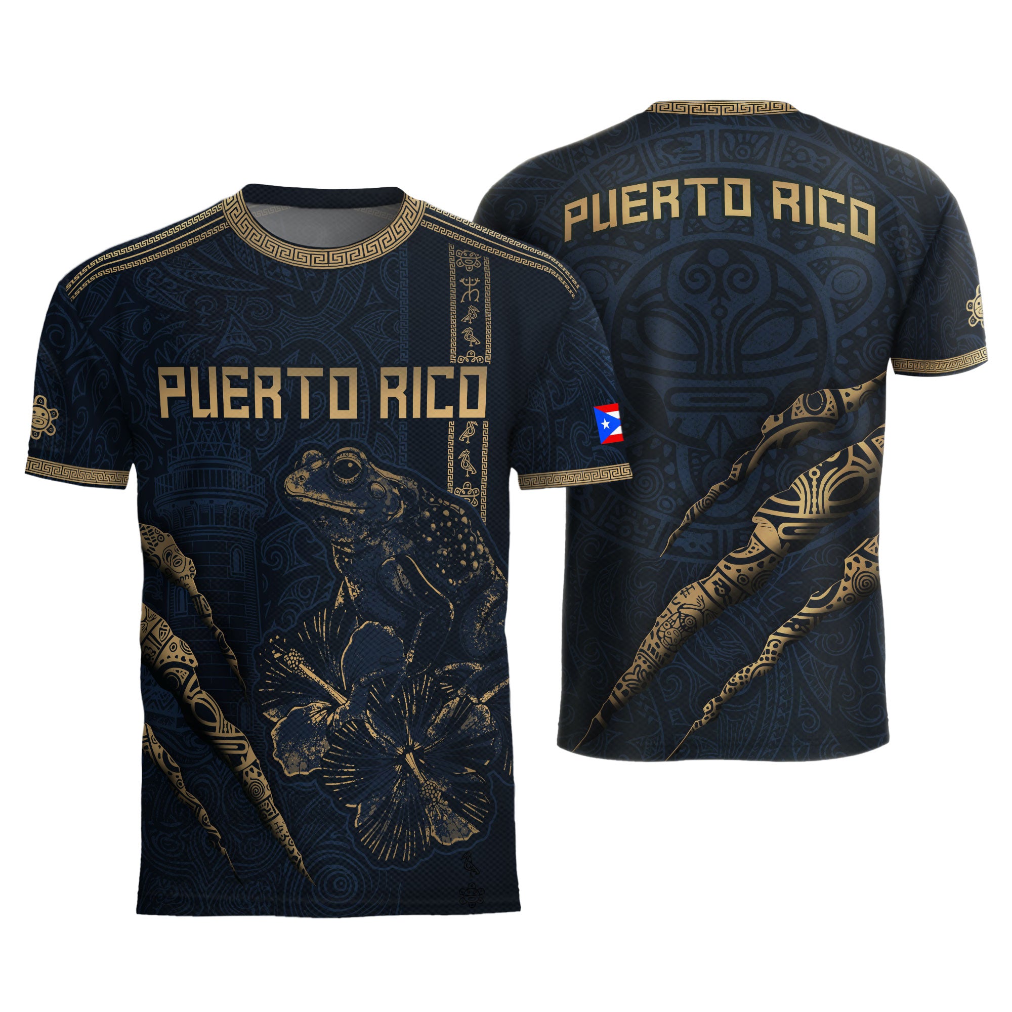 Puerto Rico Navy Gold Limited Edition Tribal Coqui Pattern Soccer Jersey
