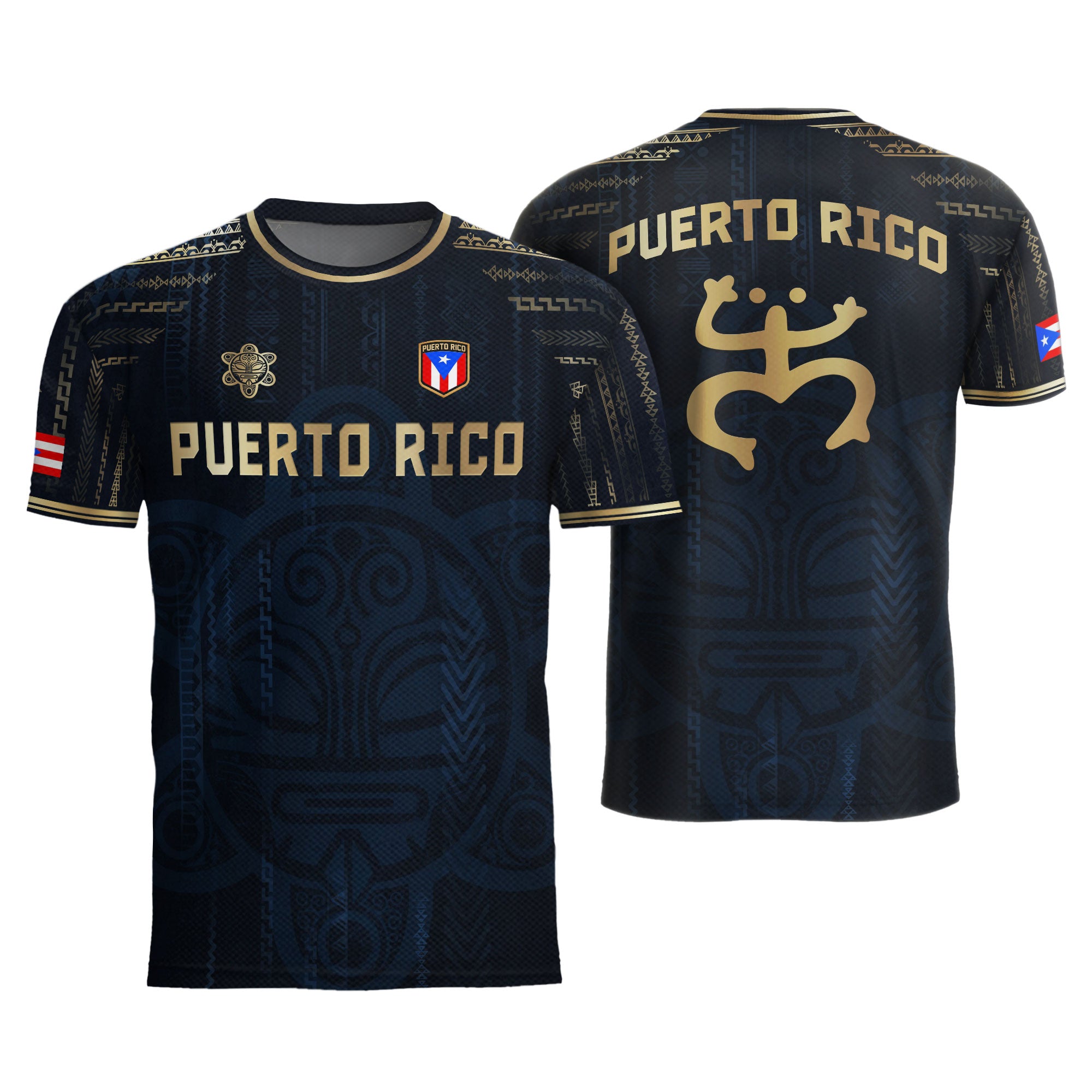 Puerto Rico Navy Gold Coqui Frog Taino Sun National Heritage Boricua Camiseta de fútbol